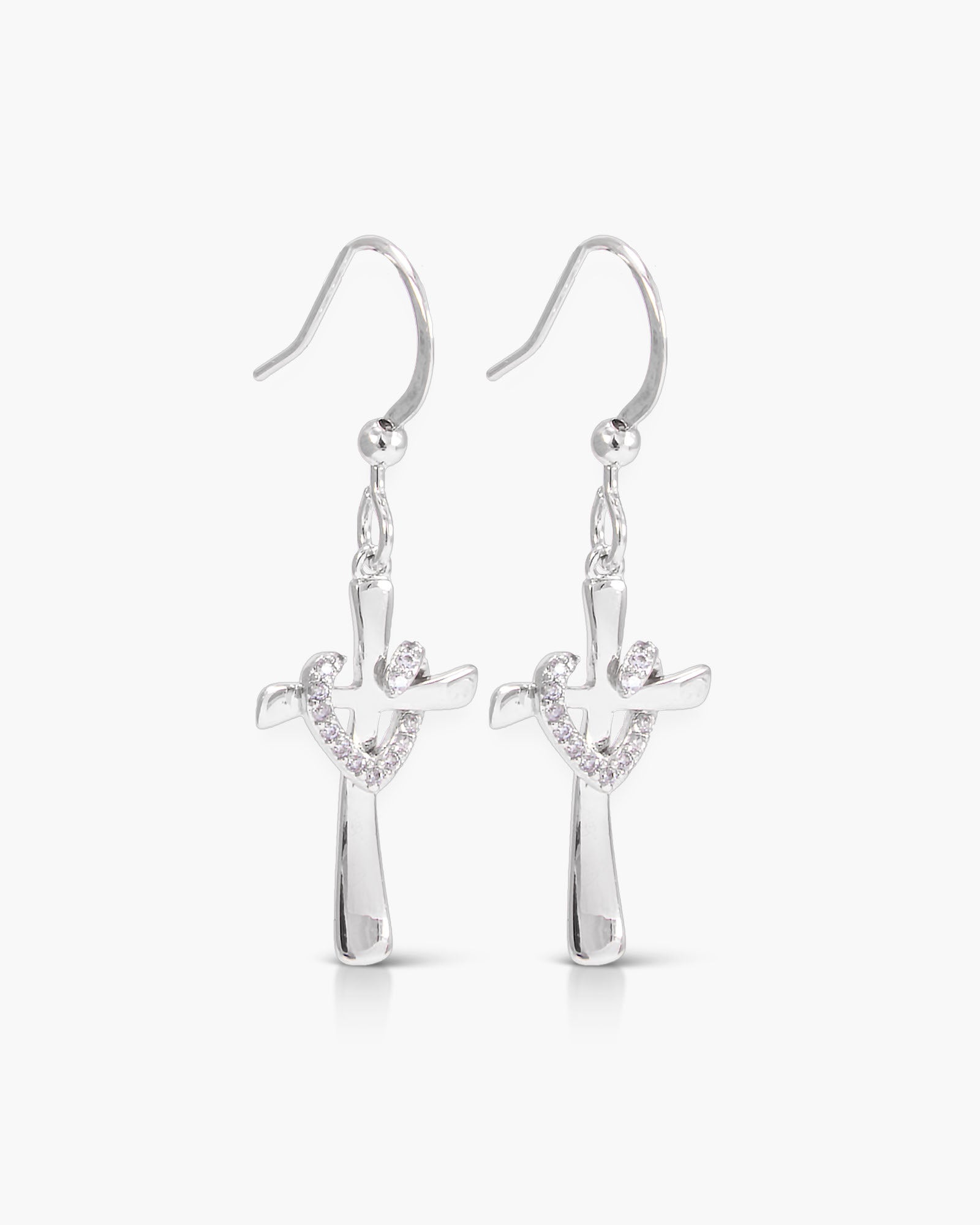 Timeless Radiance CZ Cross Heart Earring Silver