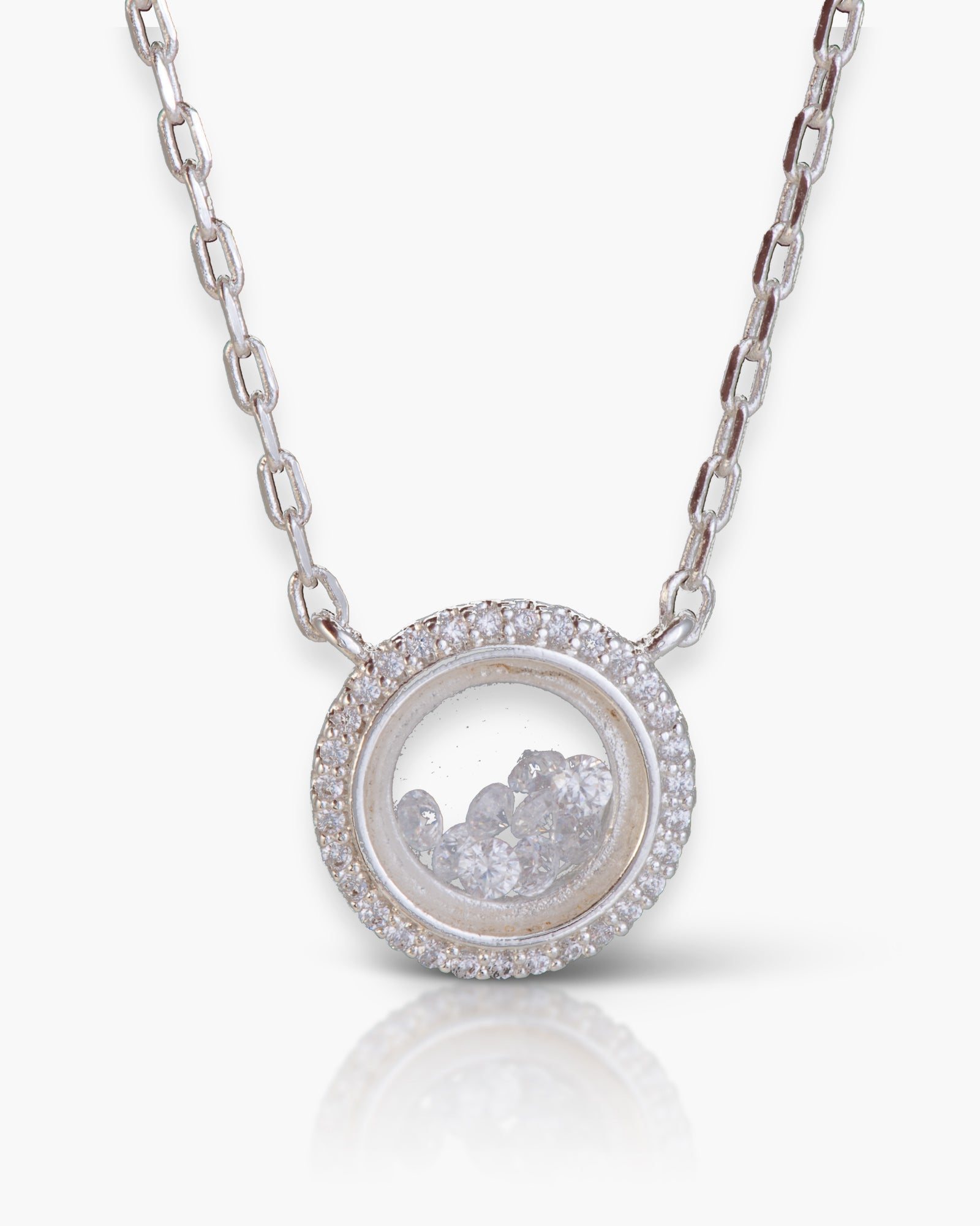 Open Ring Loose CZ Necklace - Silver