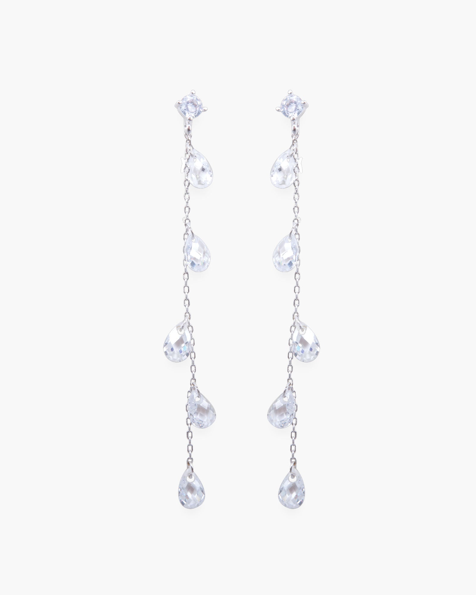 Crystal Teardrop Long Earrings - Silver