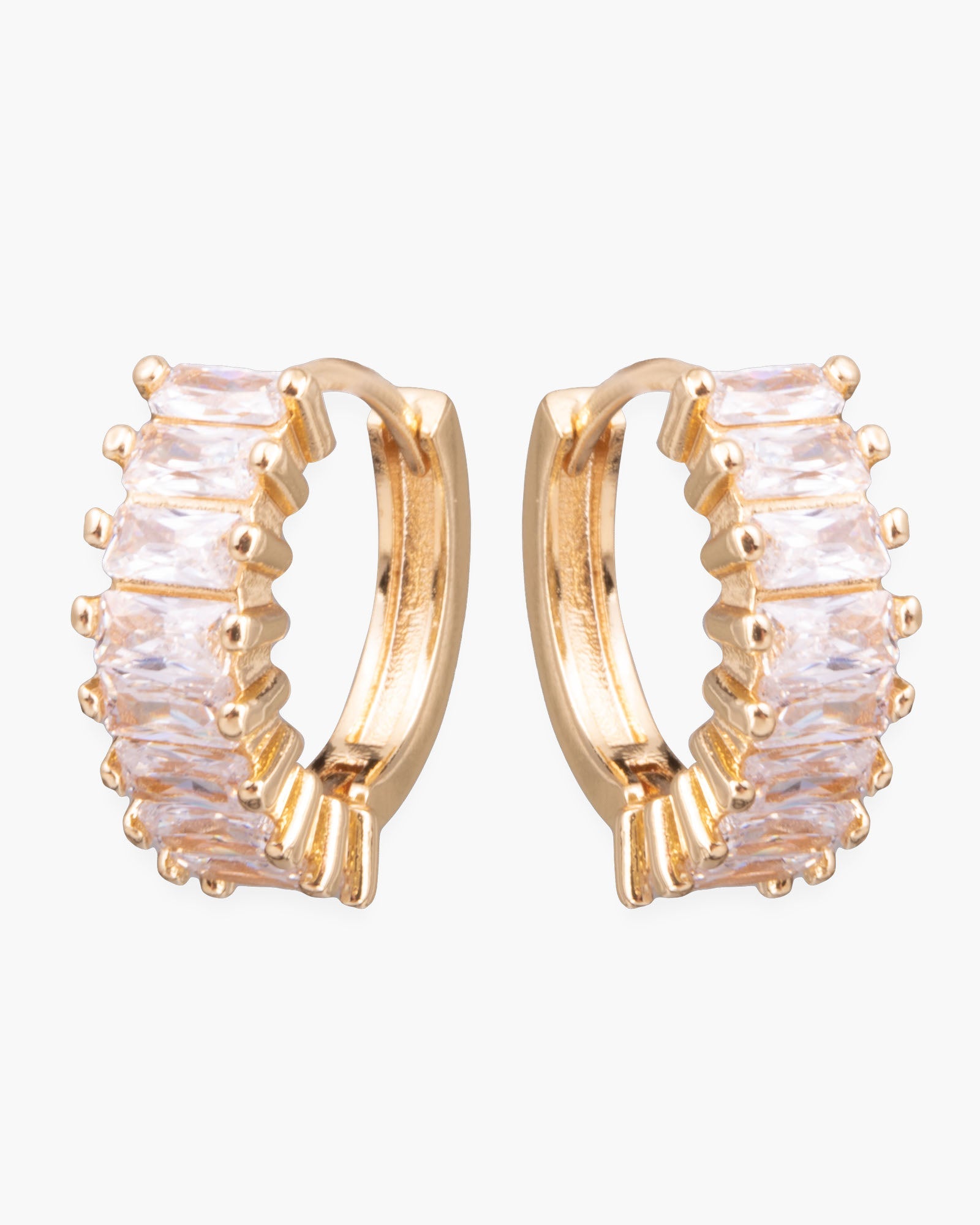 Baguette CZ Huggie Earrings - Gold