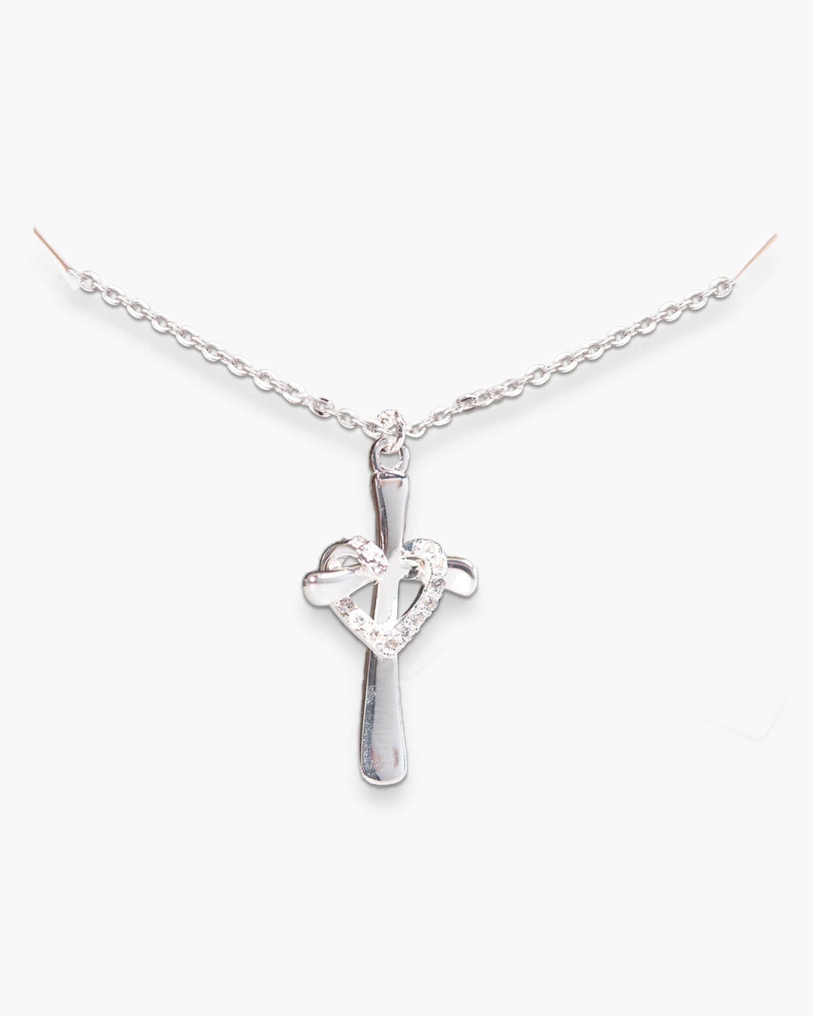 Timeless Radiance CZ Cross Heart Necklace Silver