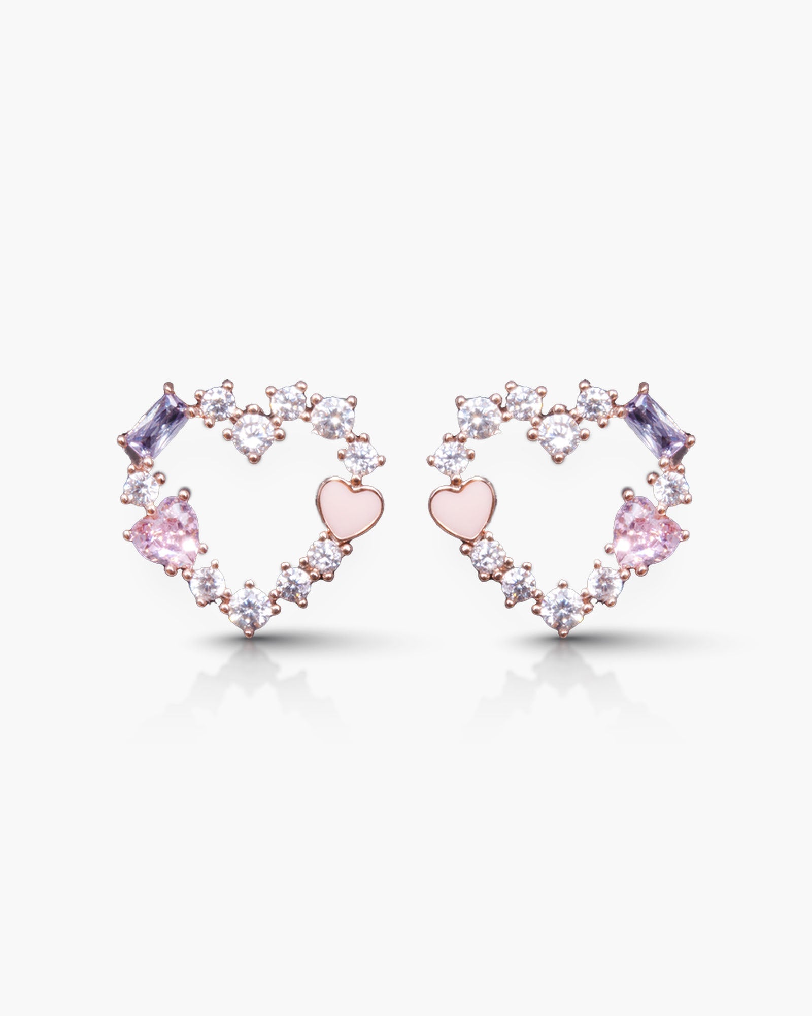 Mixed Color Heart Earrings - Rosegold