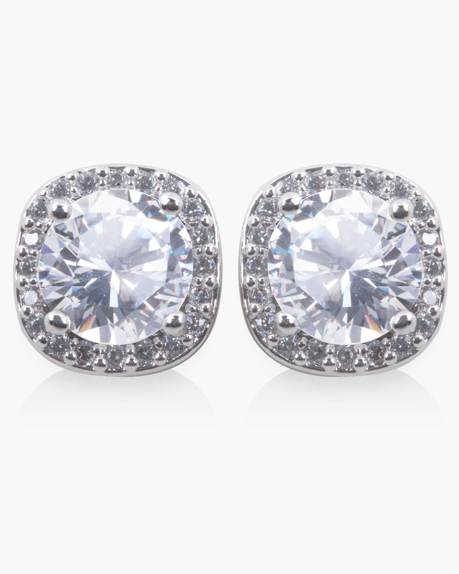 Ice Blu Square Halo Stud Earrings - Silver