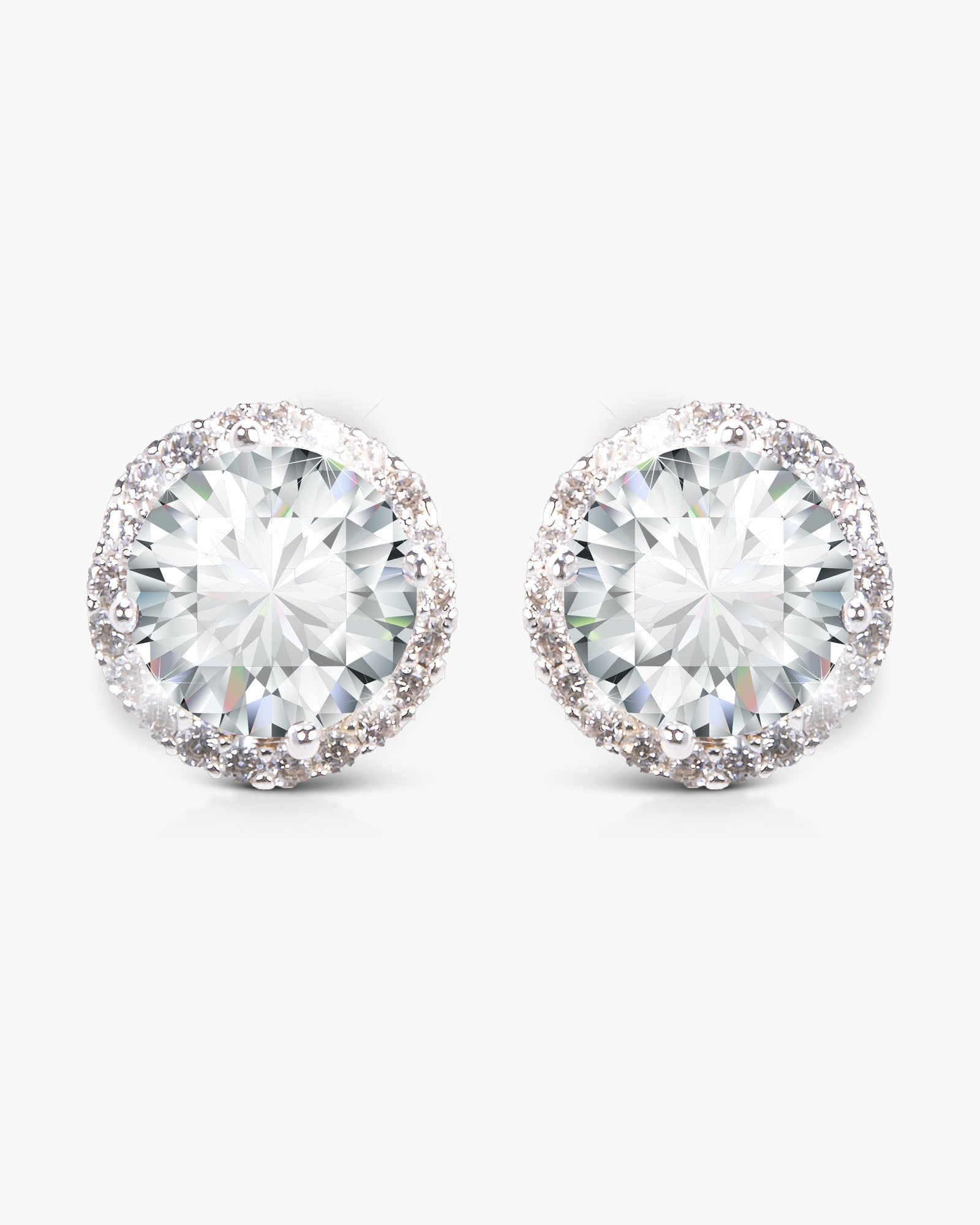 Timeless Radiance - Round Cut Halo Stud Earrings - Silver
