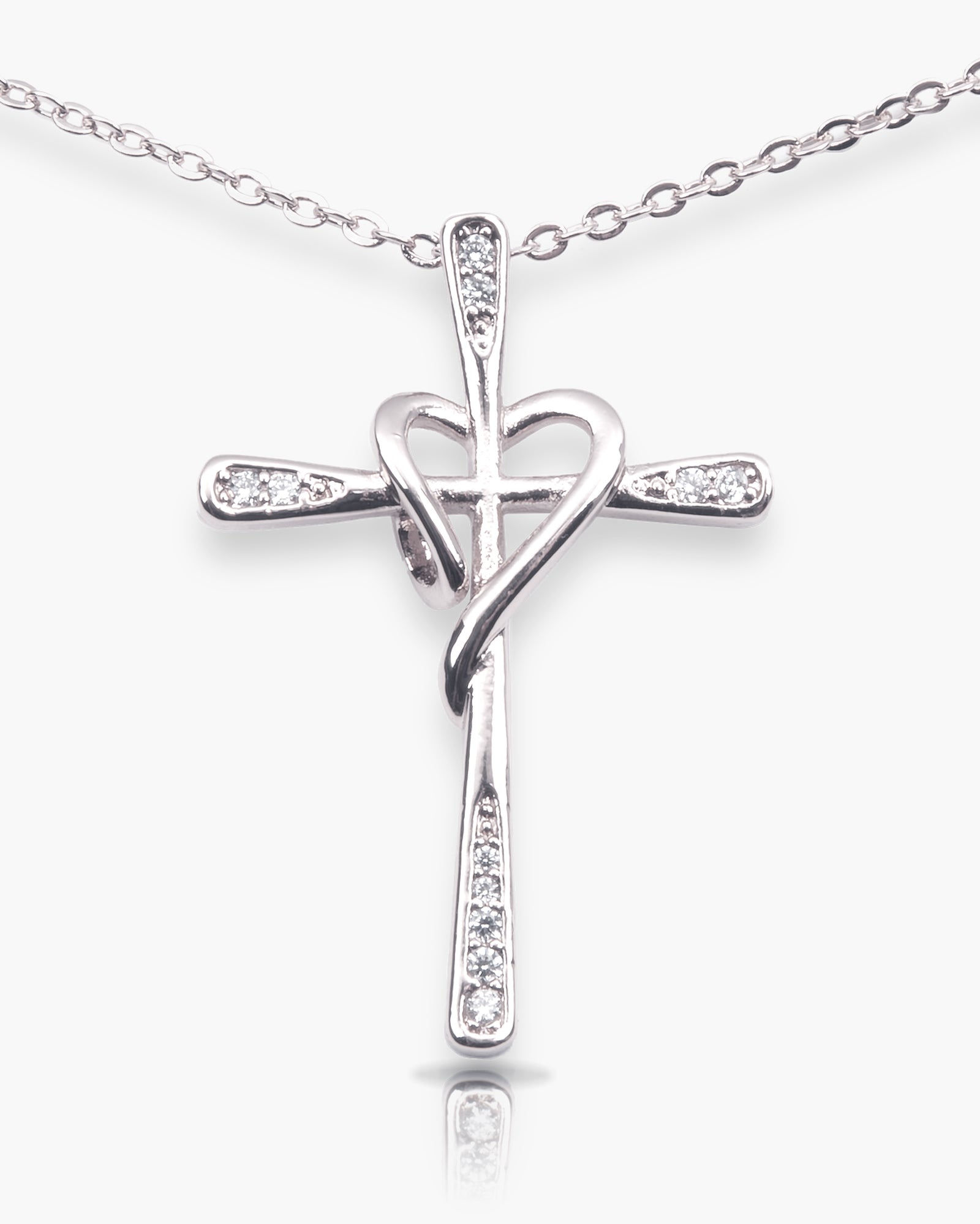 Pave Cross Heart Necklace - Silver