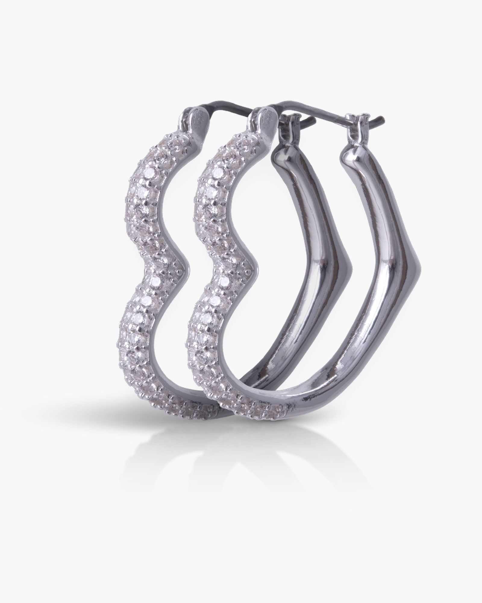 CZ Heart Hoop Earrings - Silver