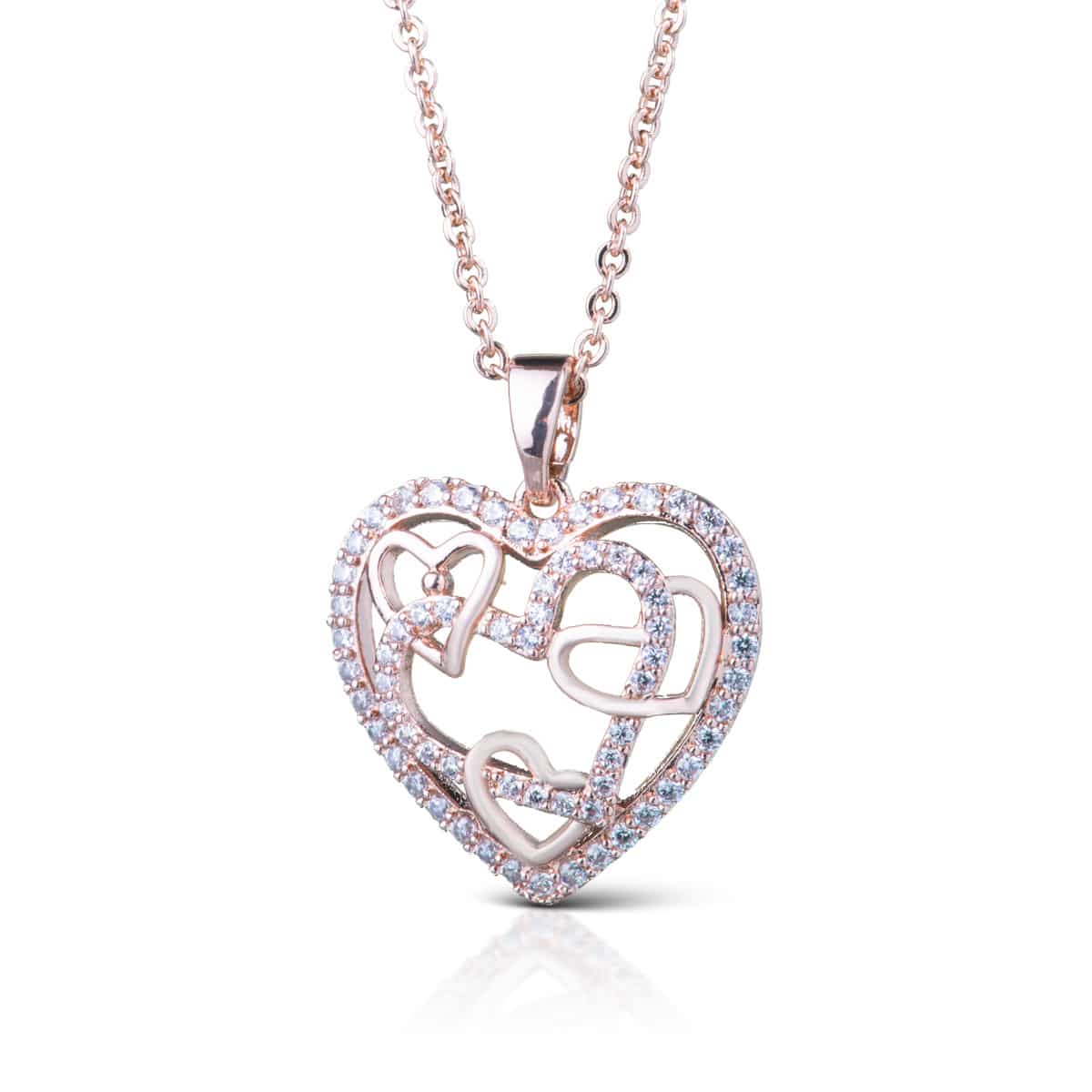 Inset Hearts Necklace - Rosegold