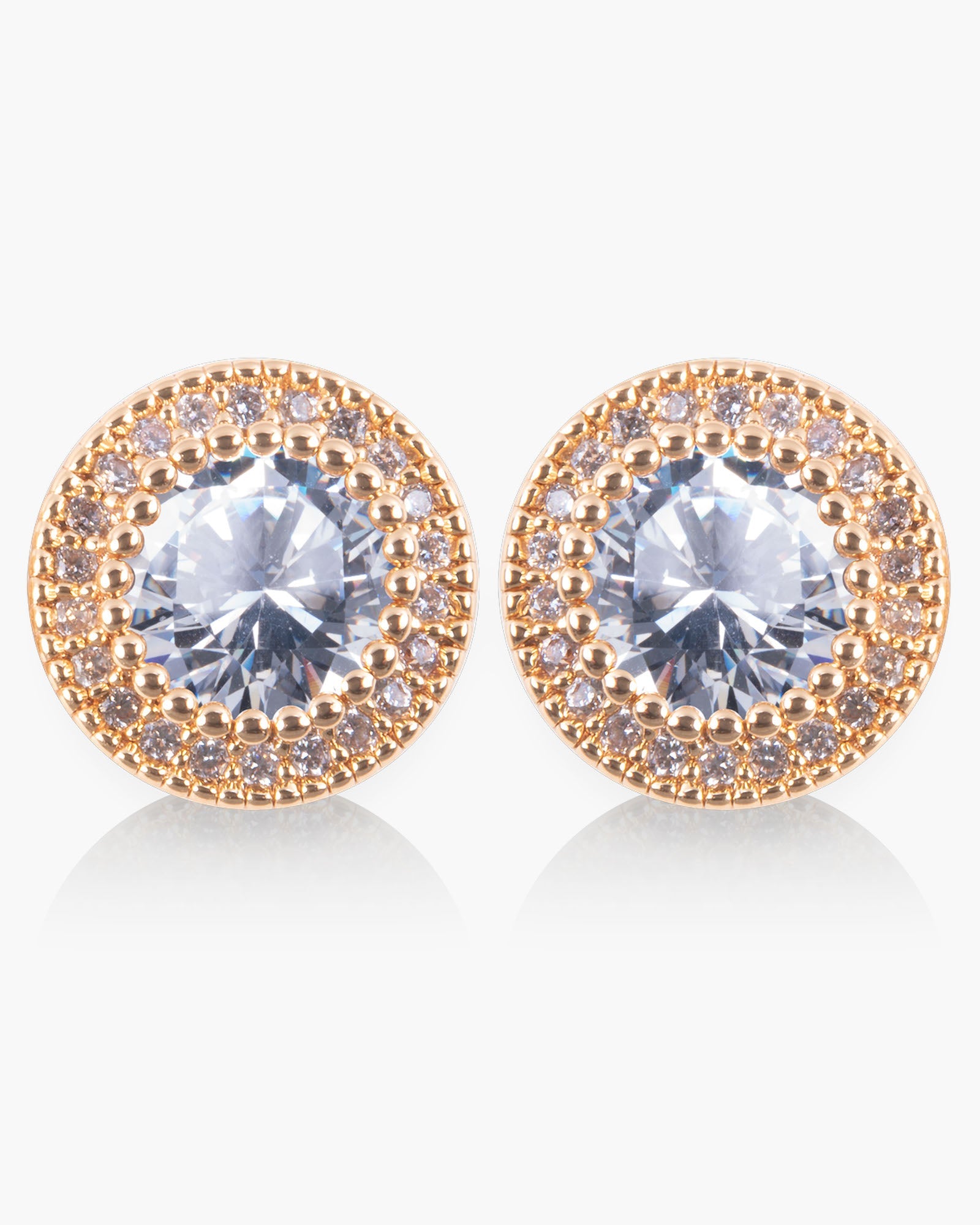 Ice Blu Round Halo Stud Earrings - Gold