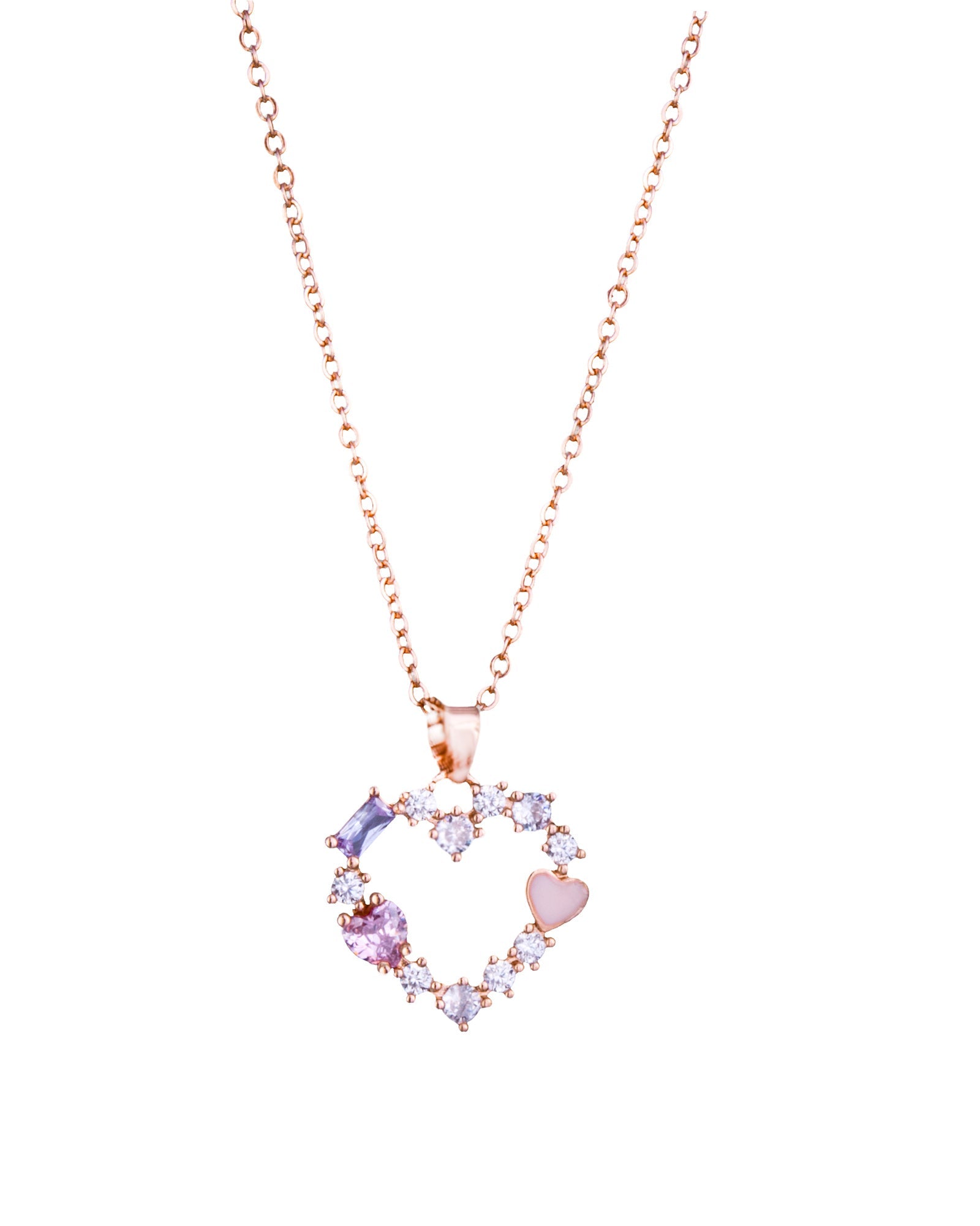 CZ Multi-Color Heart Necklace - Silver