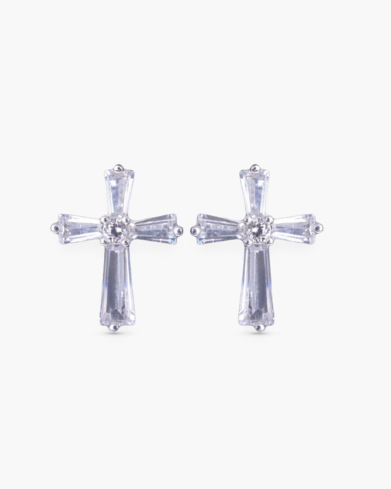 Baguette Cross Earrings - Silver