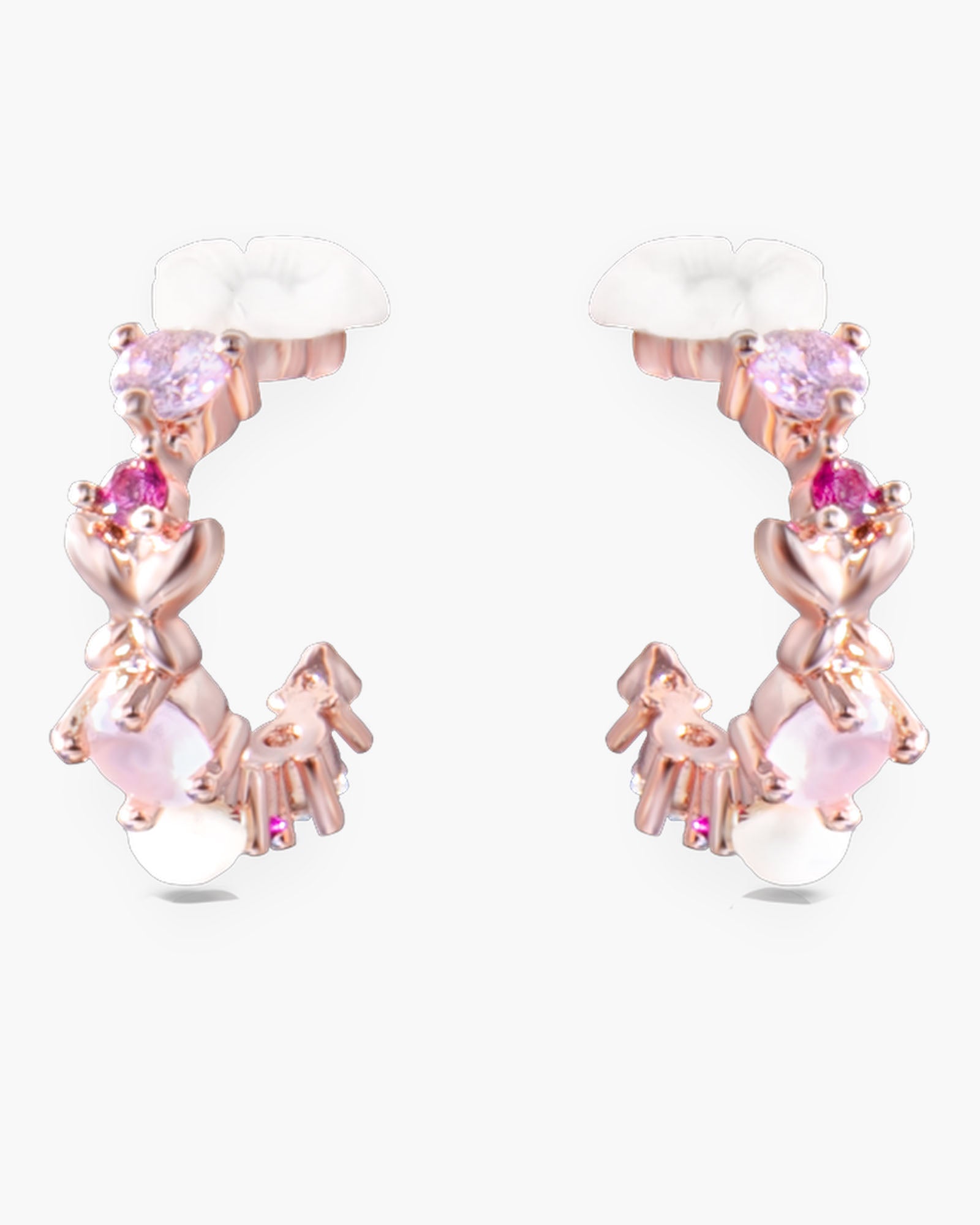 Rose Gold Multi Pink Flower Hoop Earrings - Rosegold