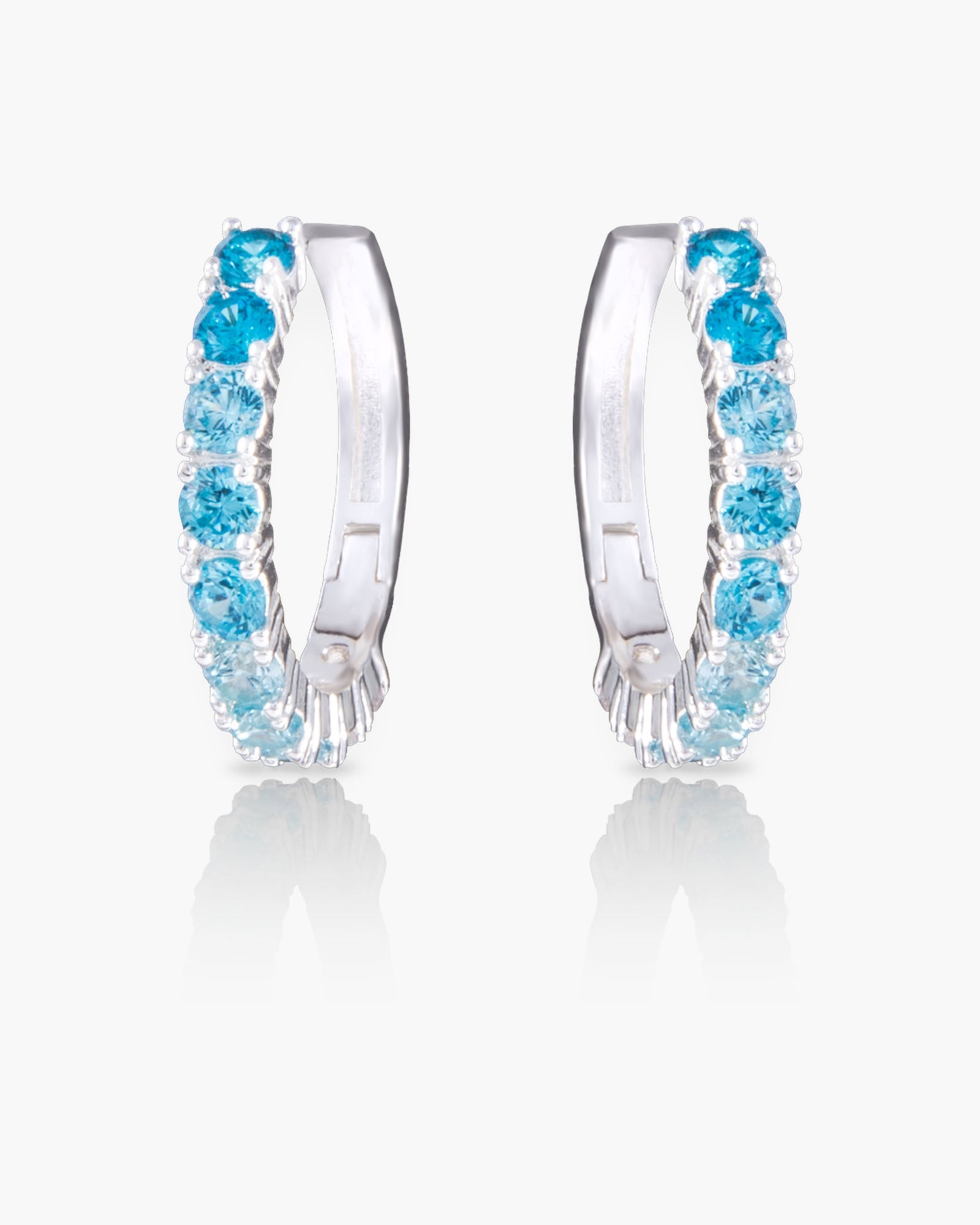 Silver Aqua Ombre CZ Huggie Earrings - Silver
