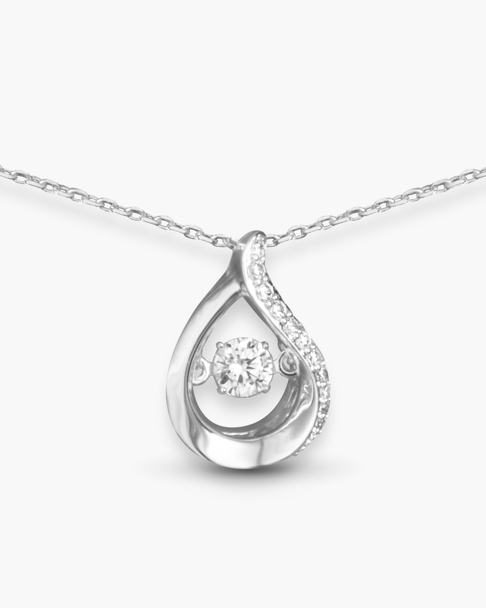 Teardrop Necklace with Floating CZ - Silver