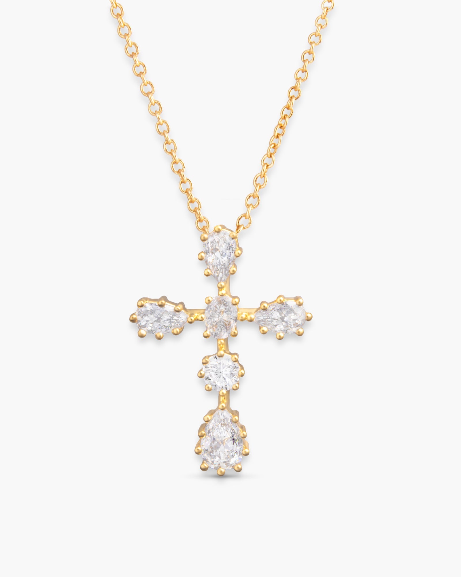 Six CZ Faith Cross Necklace - Gold