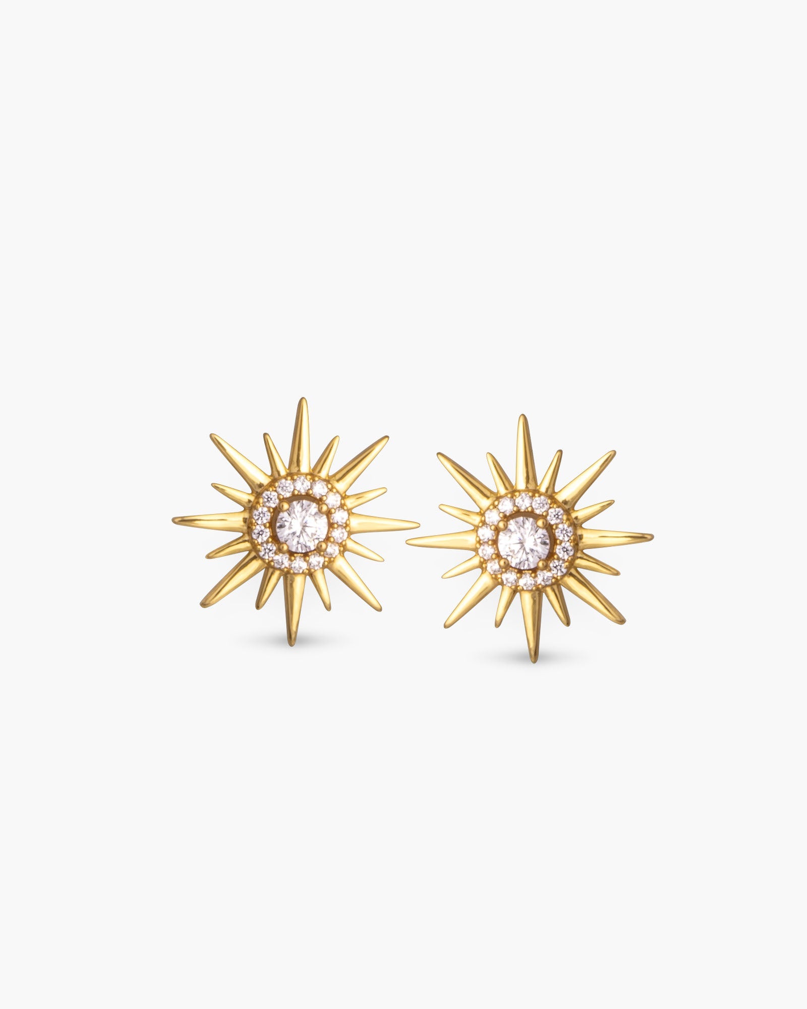 Halo CZ Sunburst Stud Earrings - Gold
