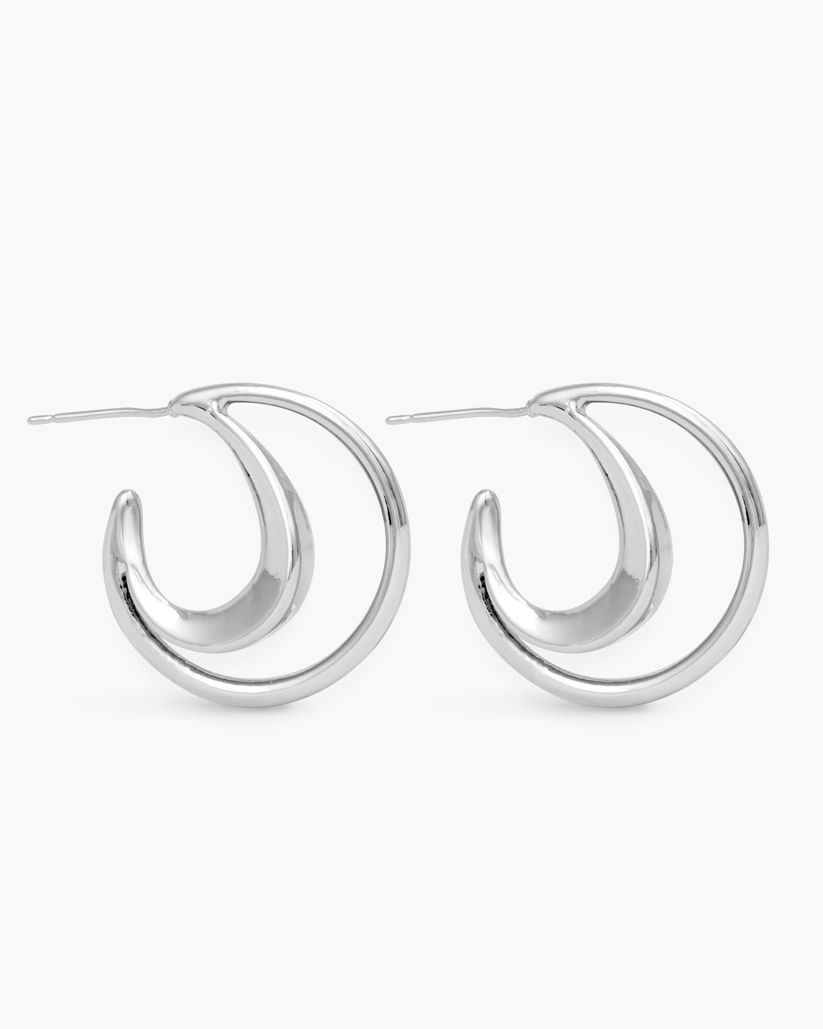Summer Polished Double Hoop Silver Earrings