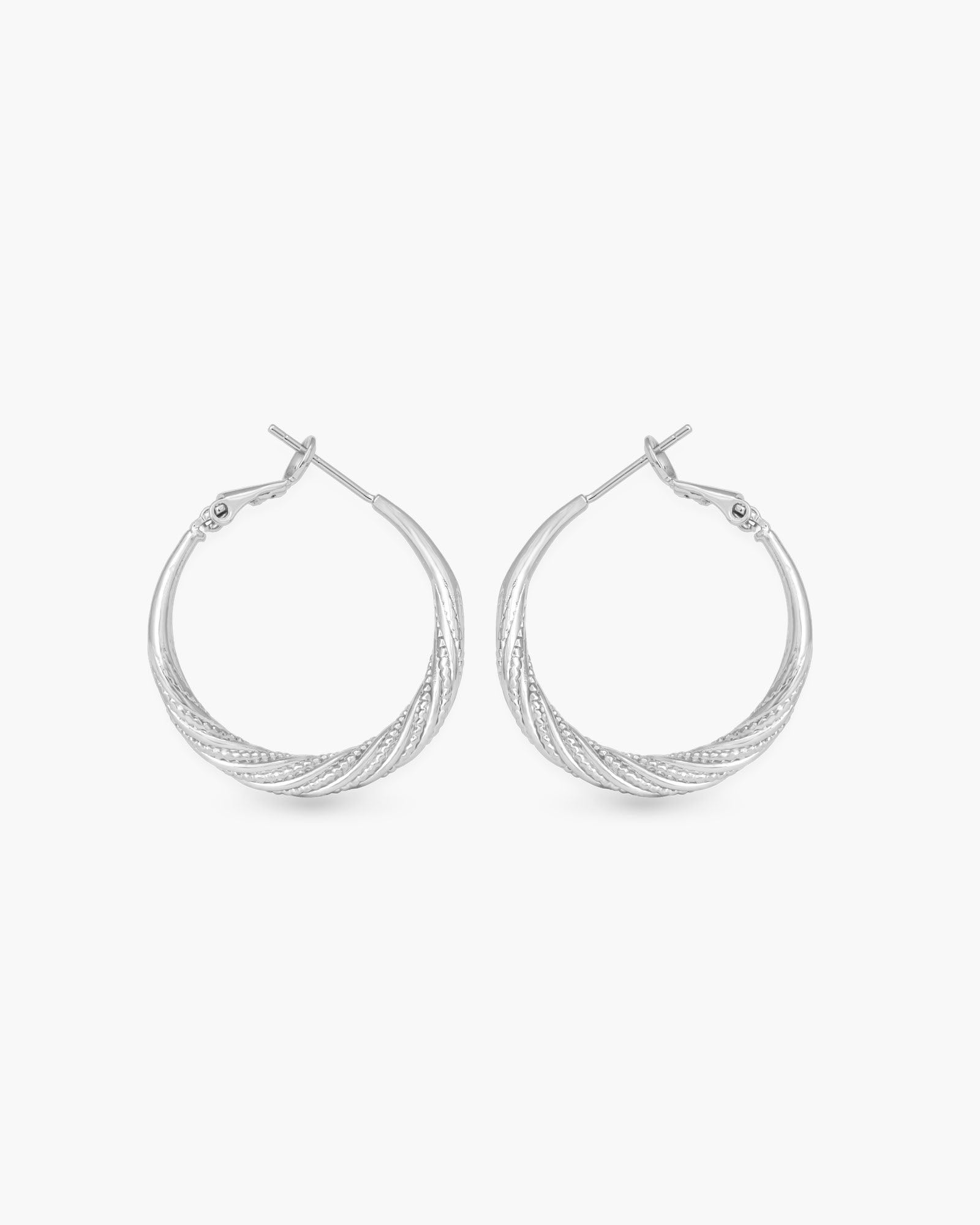 Ivy Textured Twisted Hoop Silver Earrings