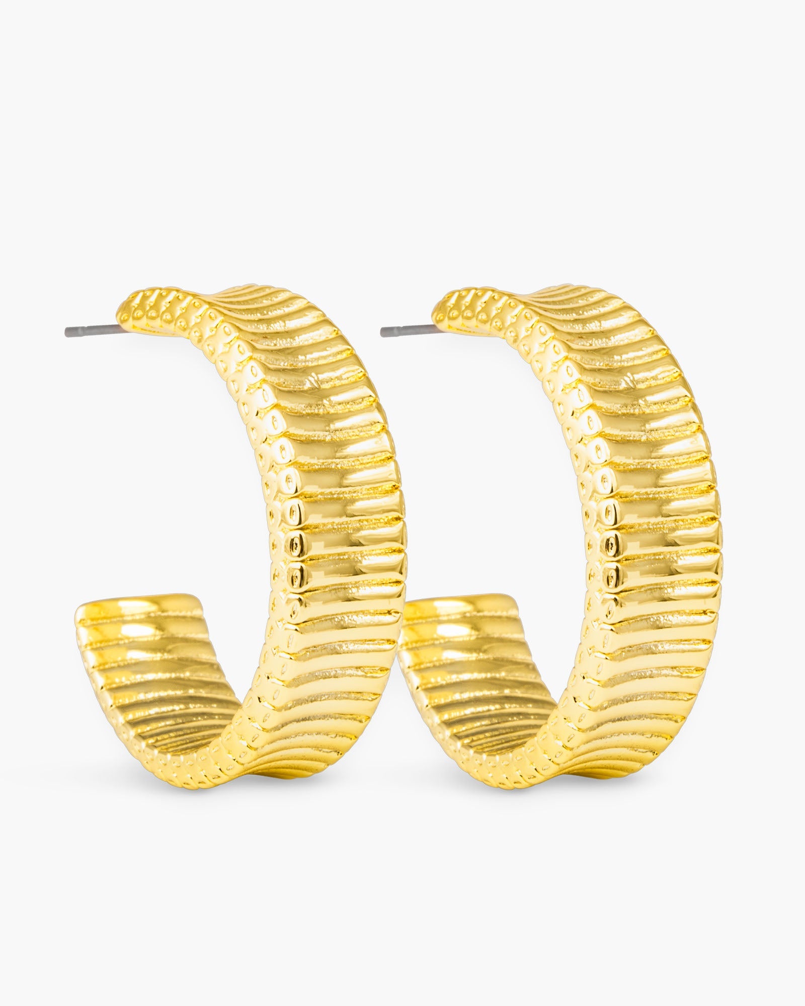 Kennedy Polished Ribbed Hoop Gold Earrings
