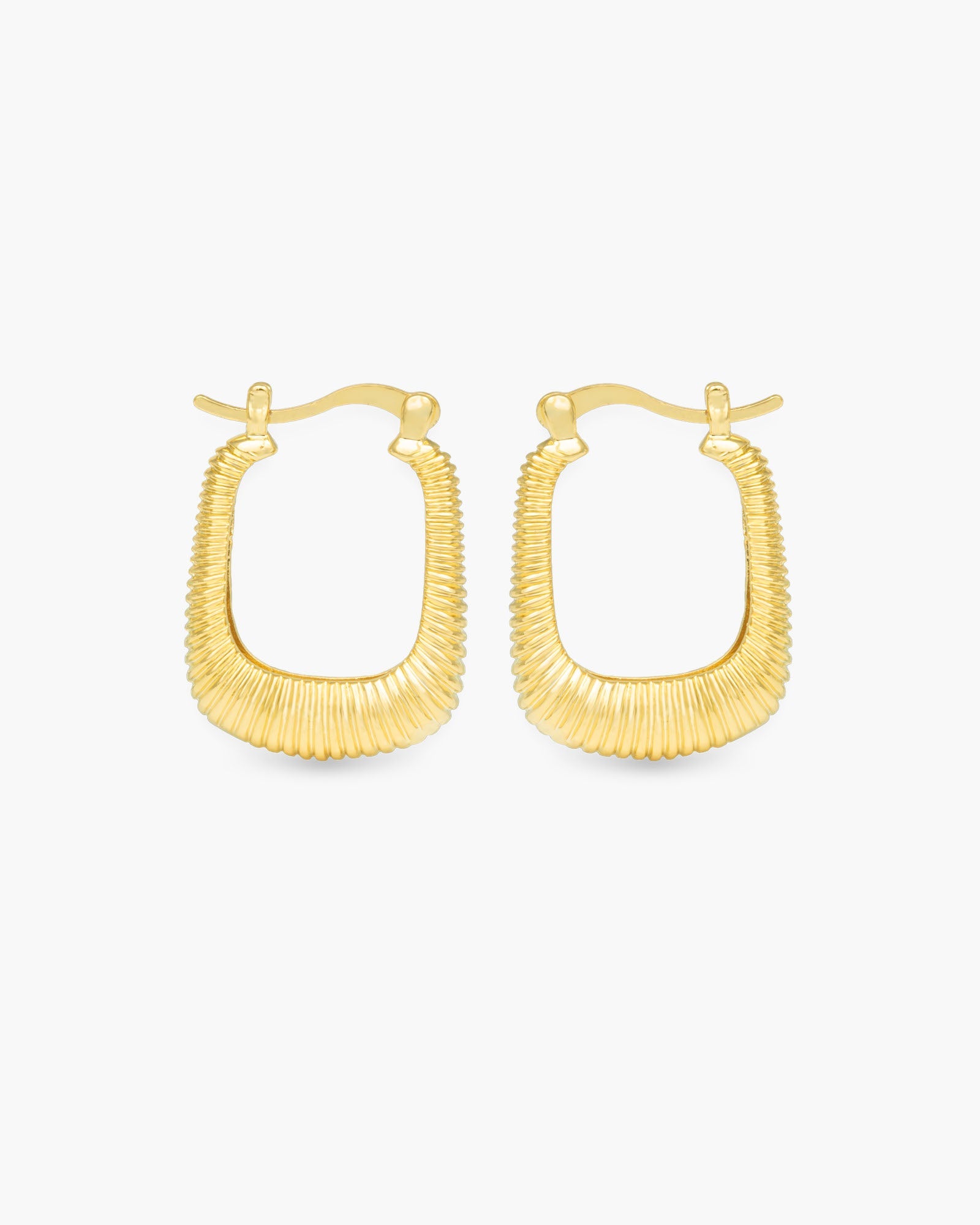 Angelina Polished Ribbed Square Hoop Gold Earrings