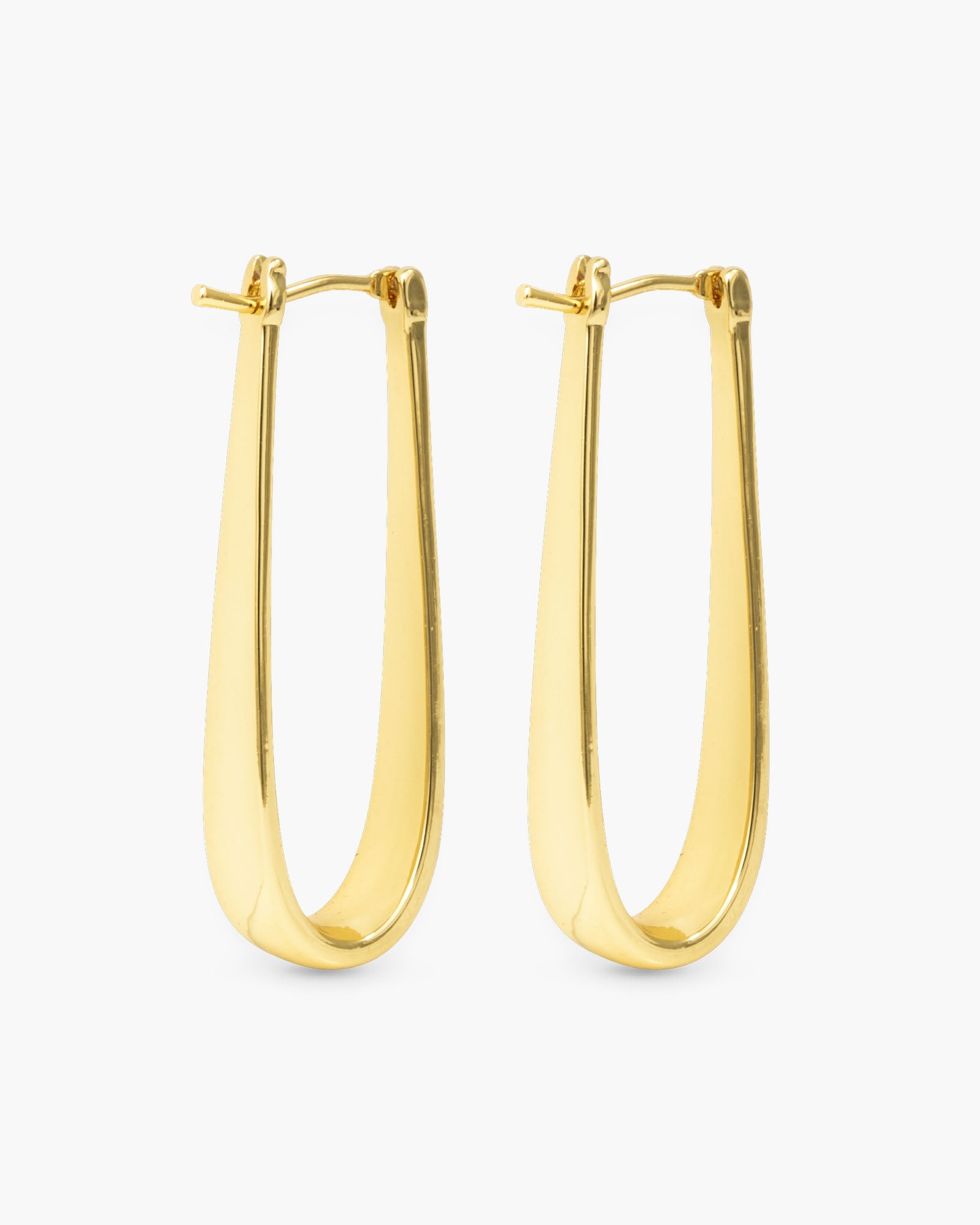 Lilly Polished Elongated Hoop Gold Earrings