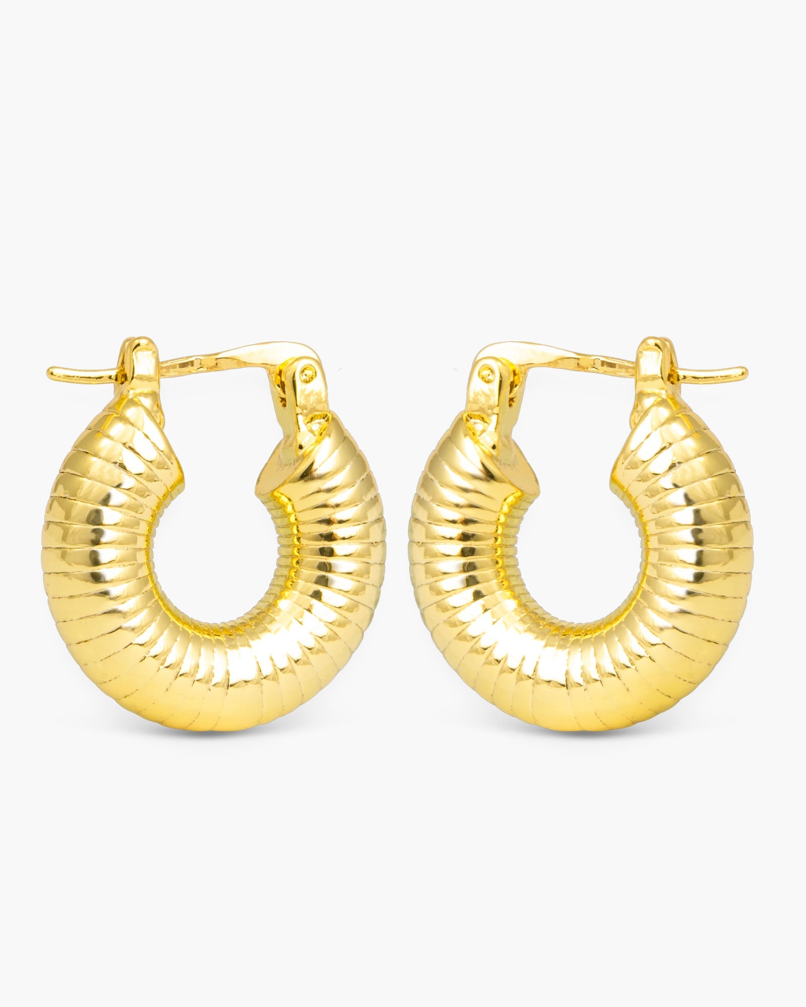 Alyson Polished Ribbed Hoop Gold Earrings