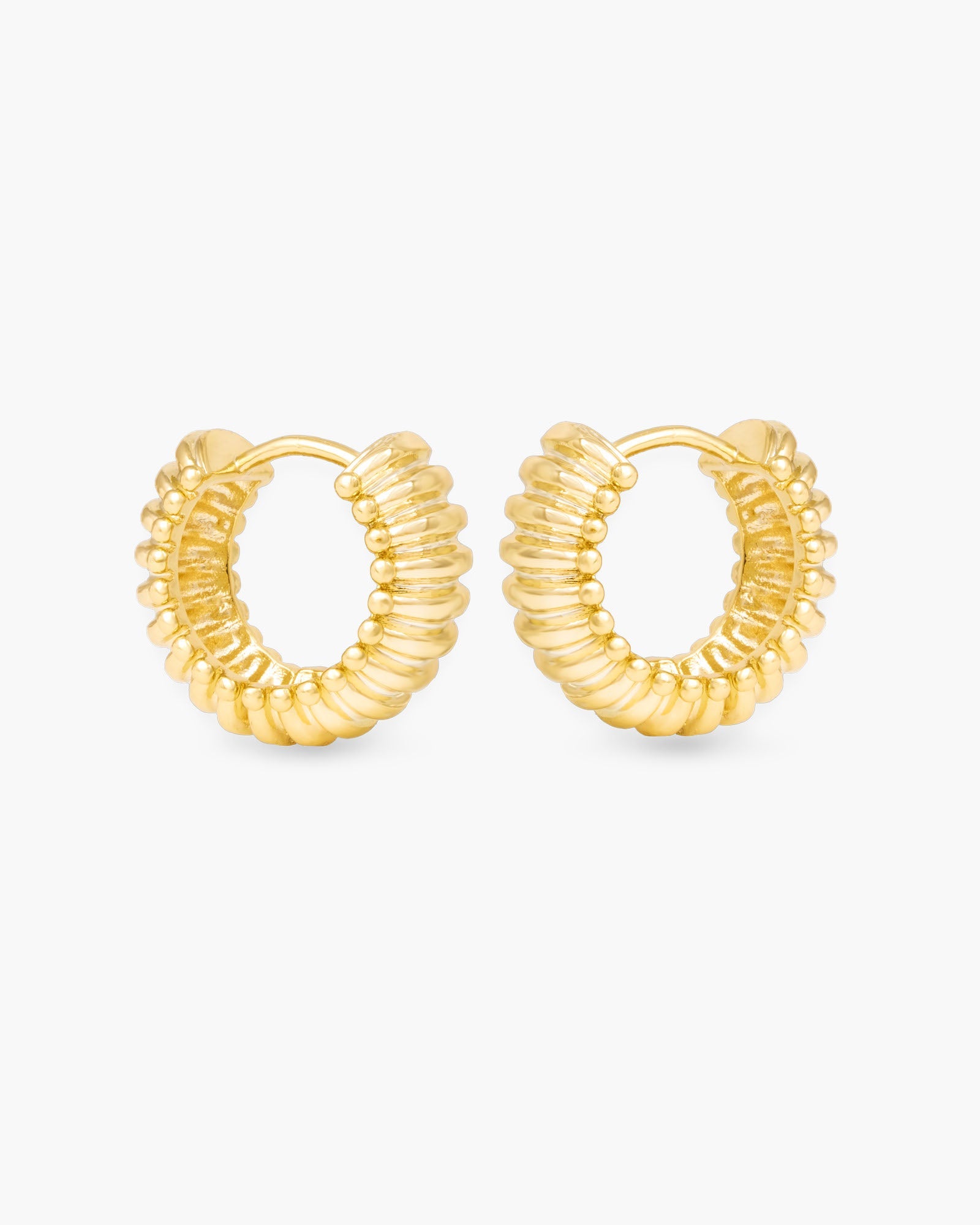 Natalie Polished Raised Rib Hoop Gold Earrings