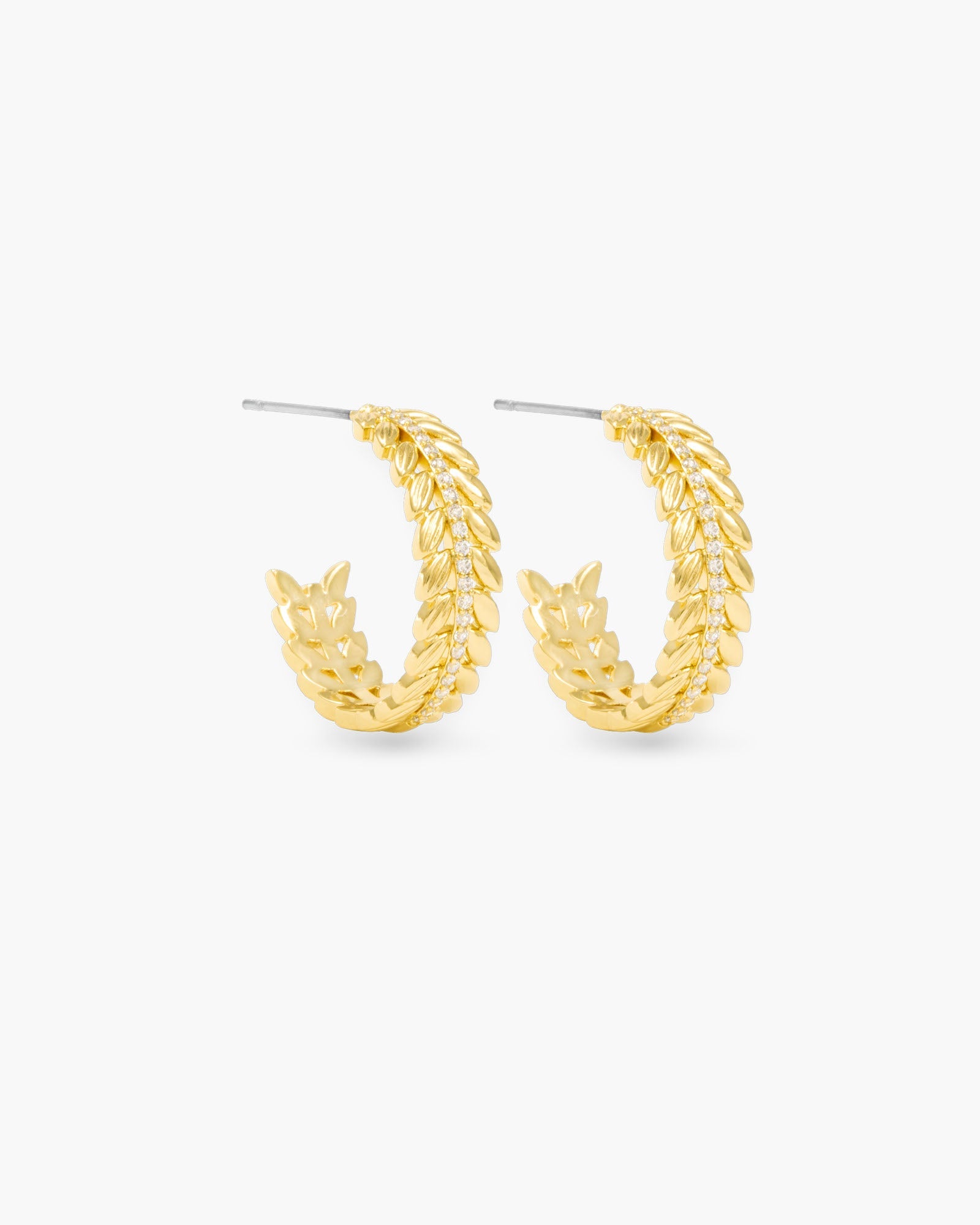 Kylie Polished Feather Hoop with white CZ Gold Earrings