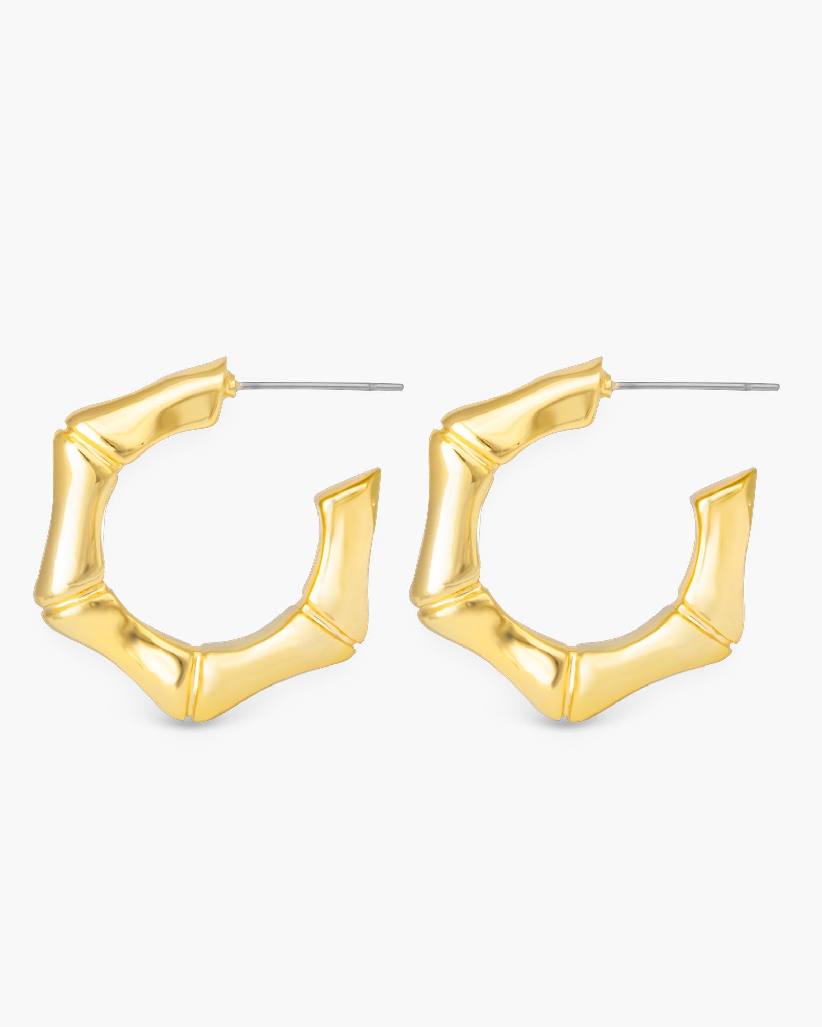 Jenna Polished Bamboo Hoop Gold Earrings