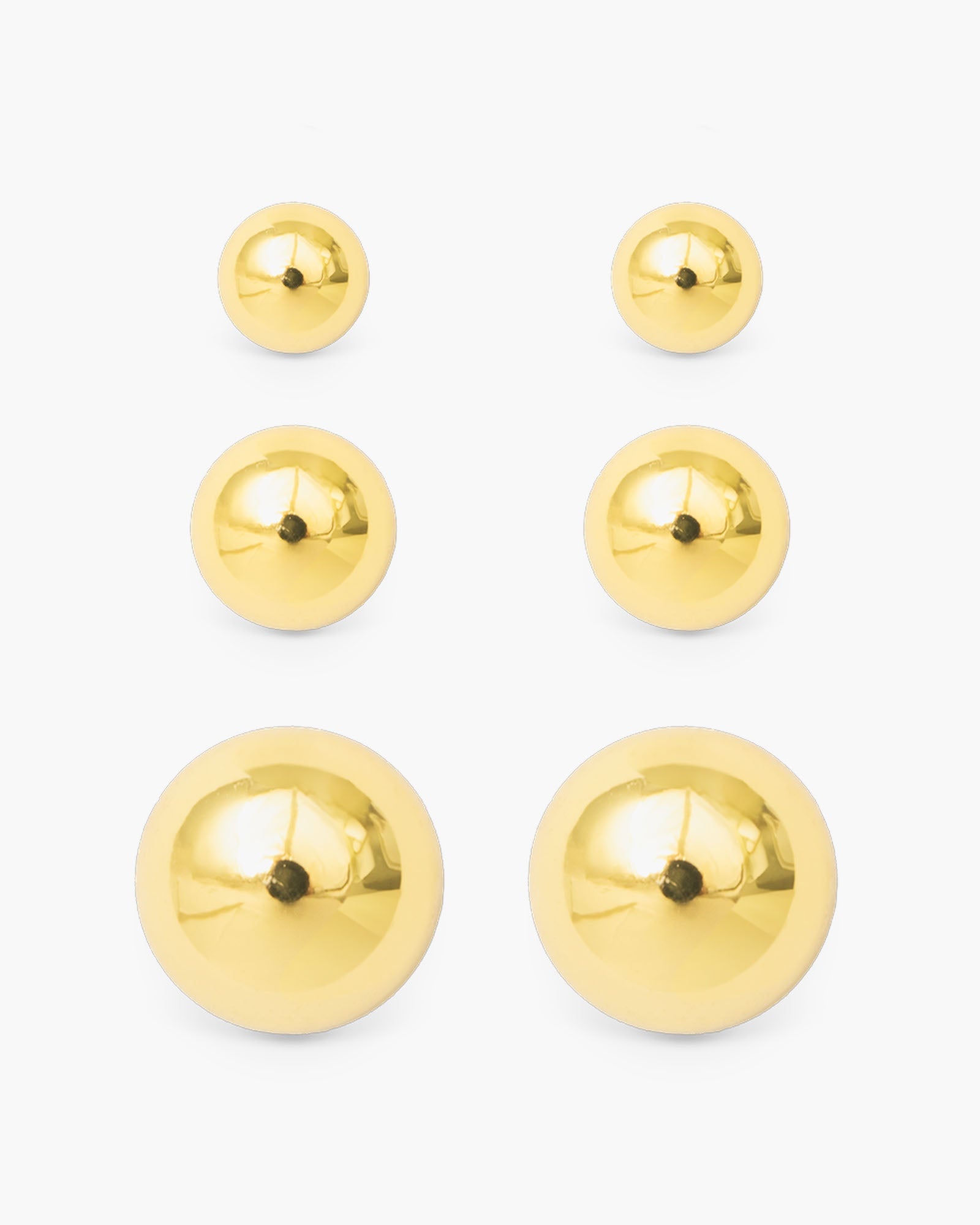 Crystal Polished Ball Stud Triplet Gold Earrings
