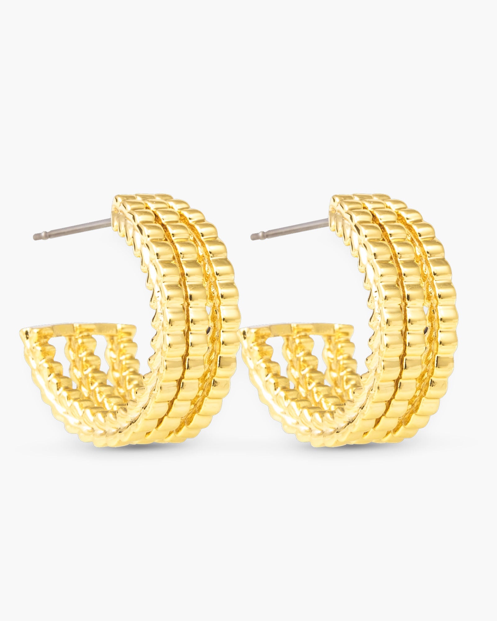 Mia Polished Triple Hoop Huggie Gold Earrings