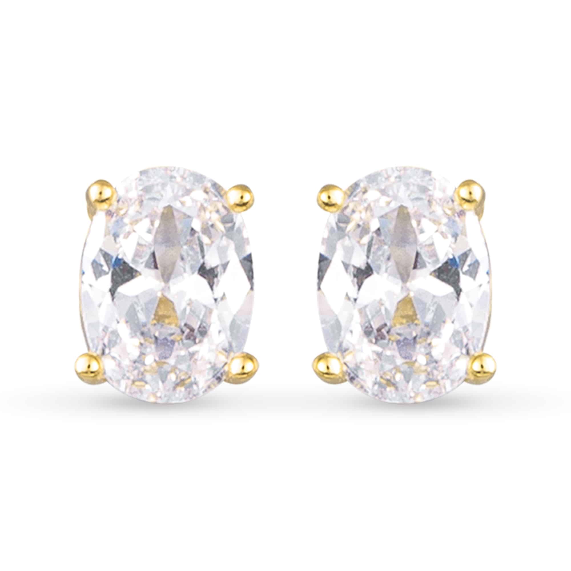 CZ Oval Stud Earrings - Gold