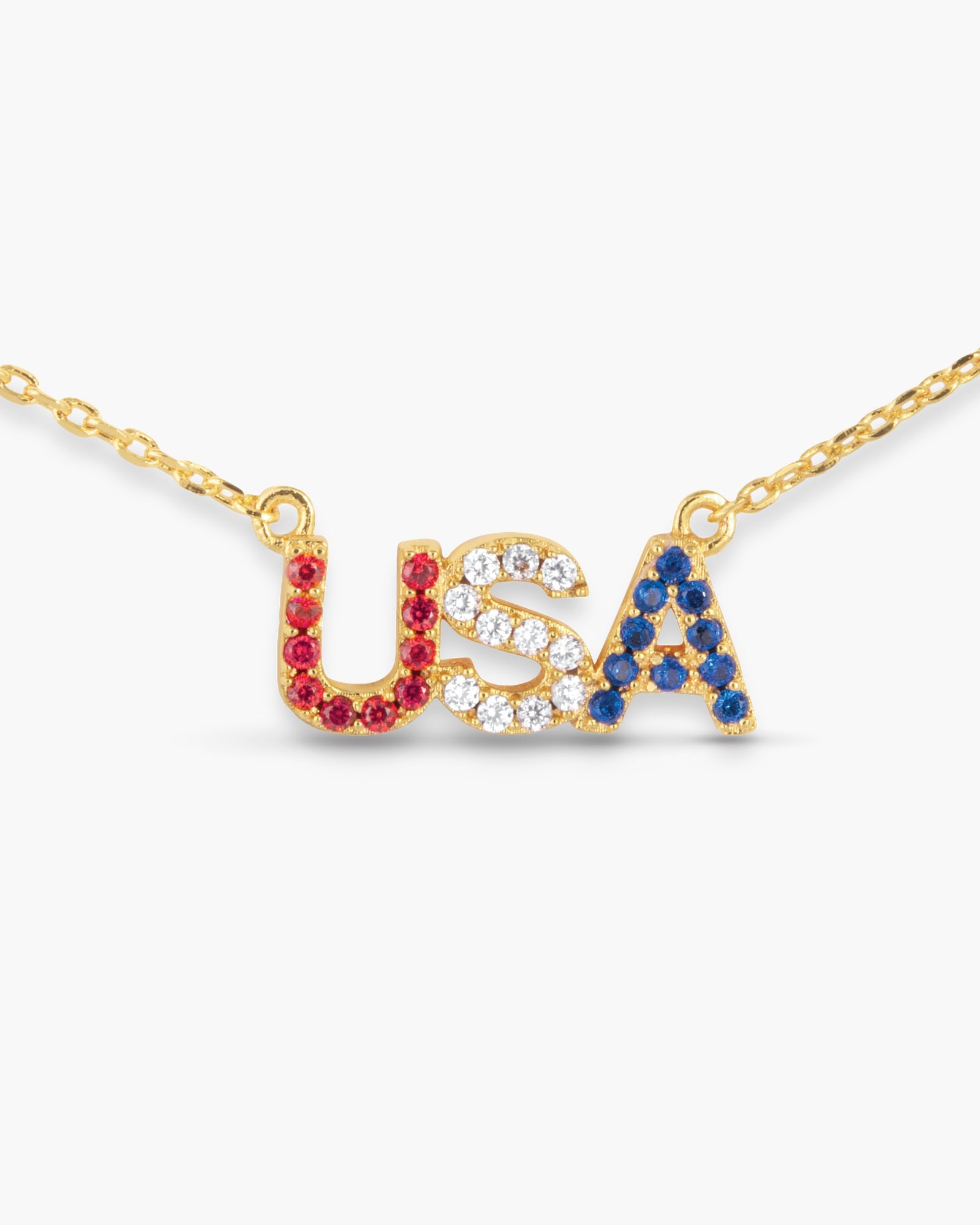 Gold Red White Blue Crystal USA Necklace | 4th of July Jewelry