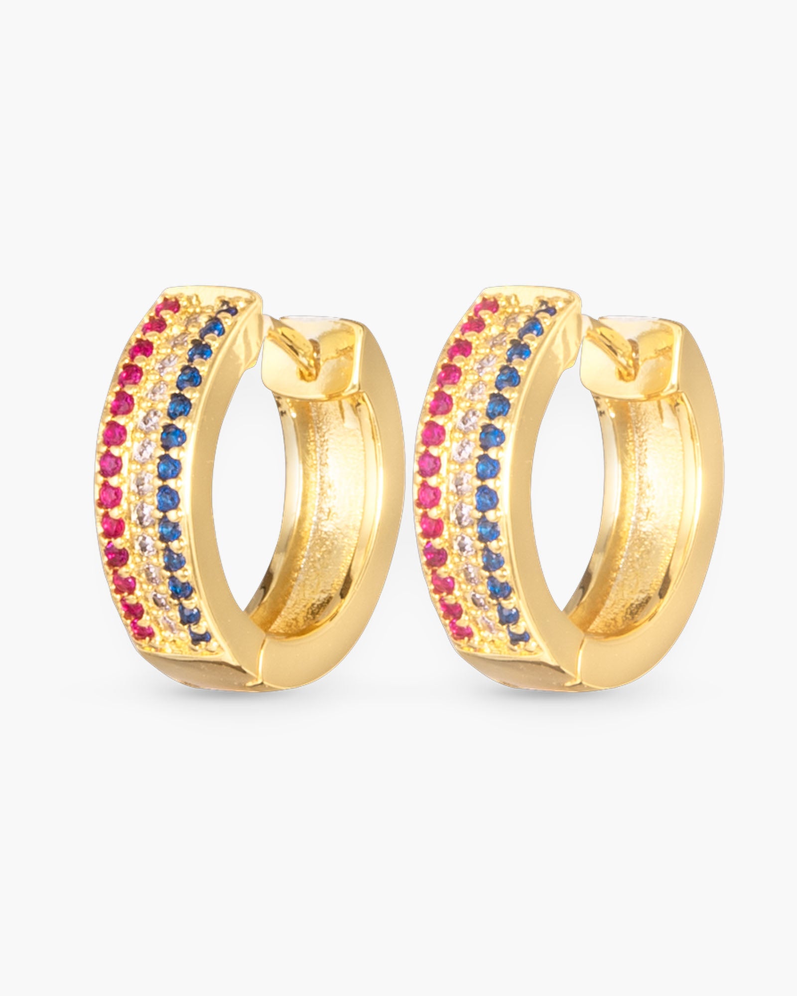 Gold Red White Blue CZ Stripe Huggie Earrings | 4th of July Jewelry