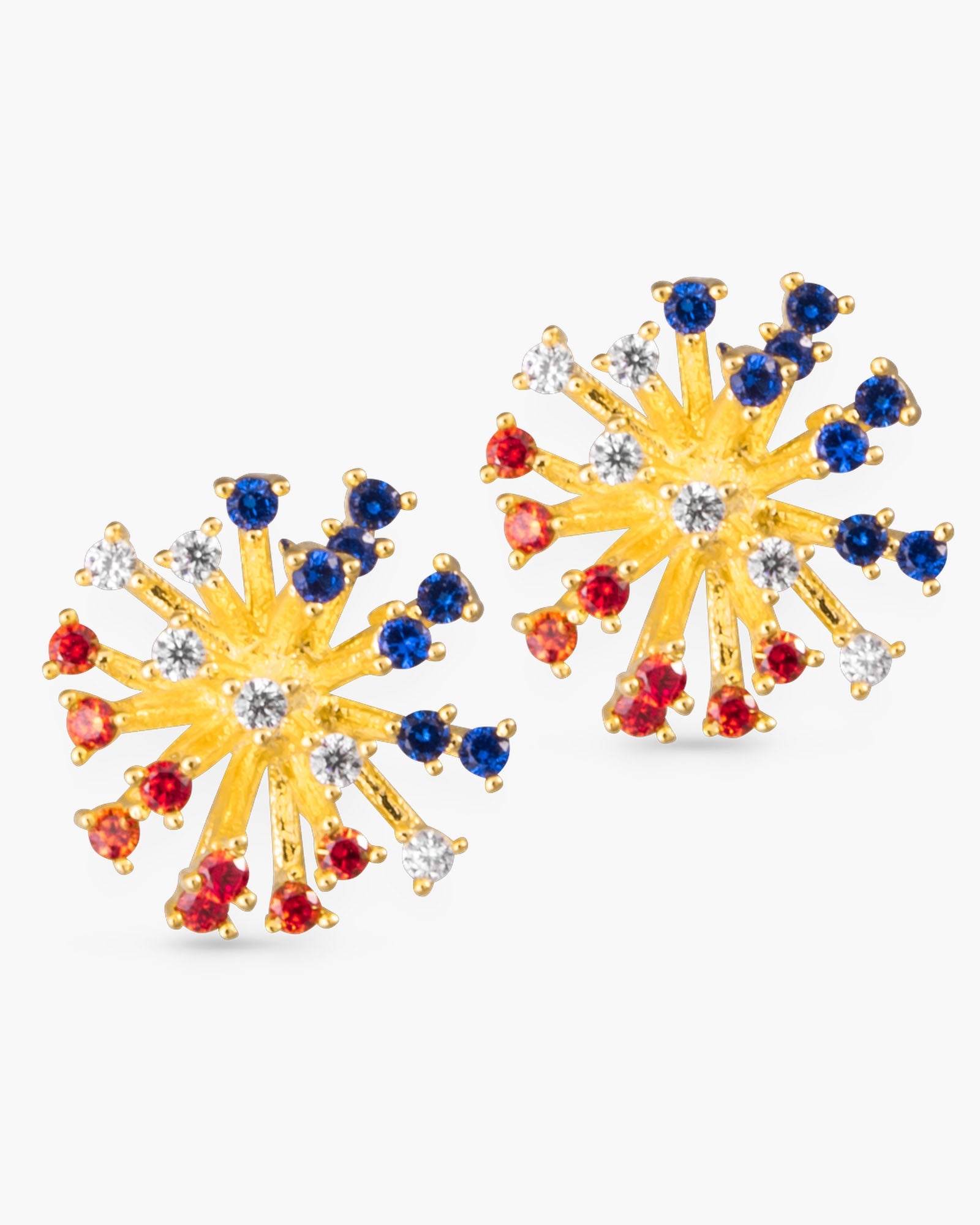 Gold Red White Blue Crystal Fireworks Stud Earrings | 4th of July Jewelry