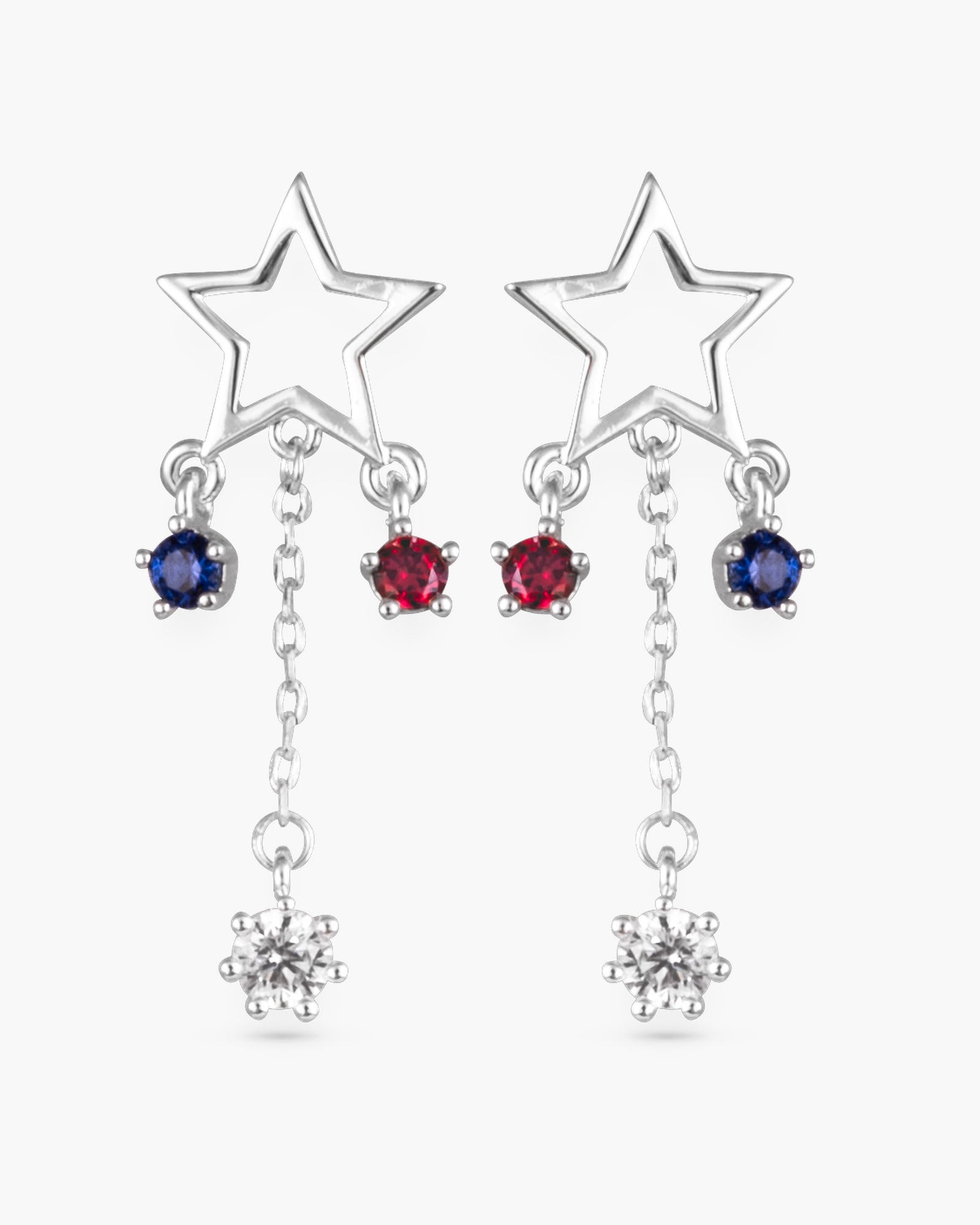 Silver Red White Blue Crystal Shooting Star Drop Earrings | 4th of July Jewelry