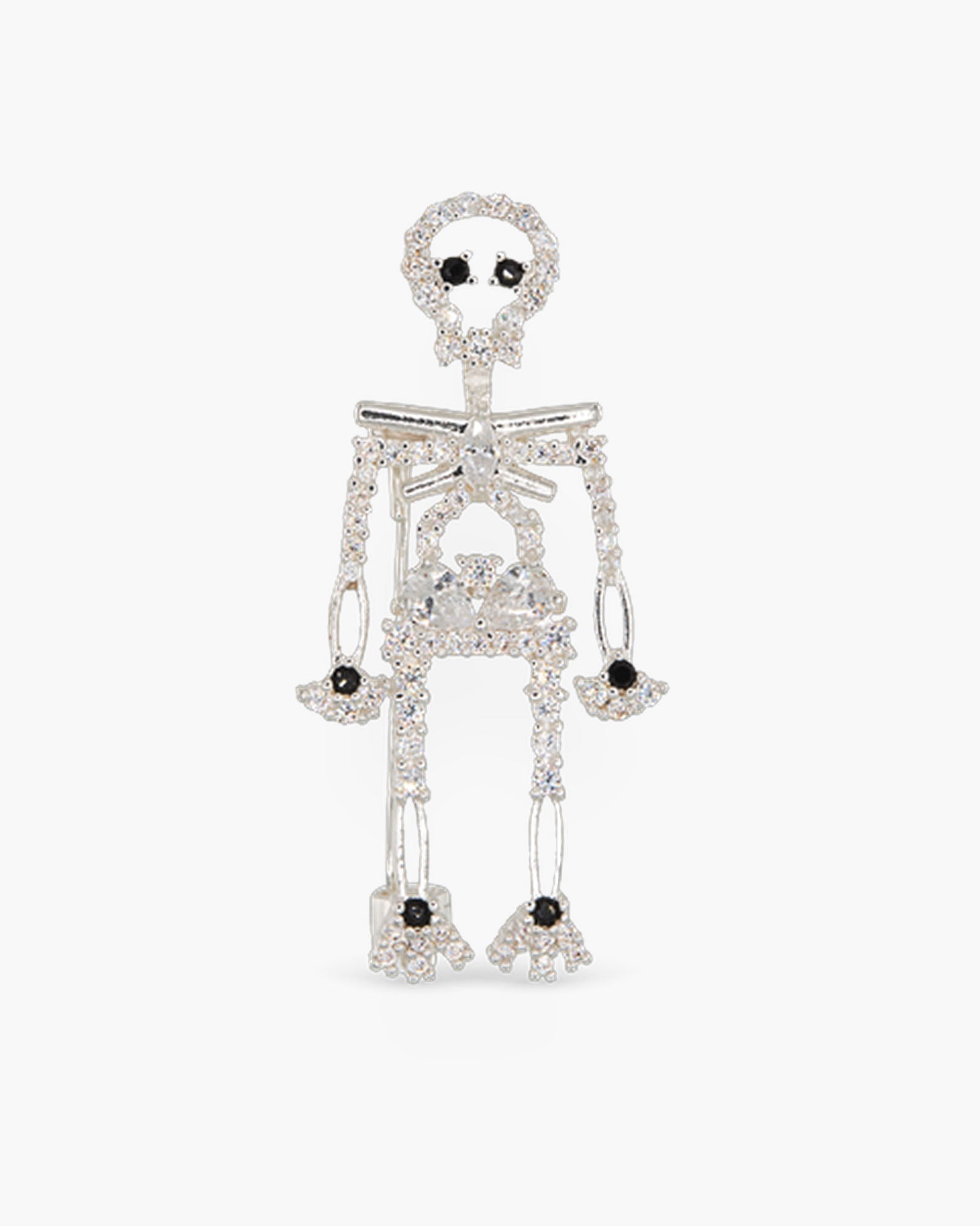 Silver Clear & Black CZ Skeleton Pin