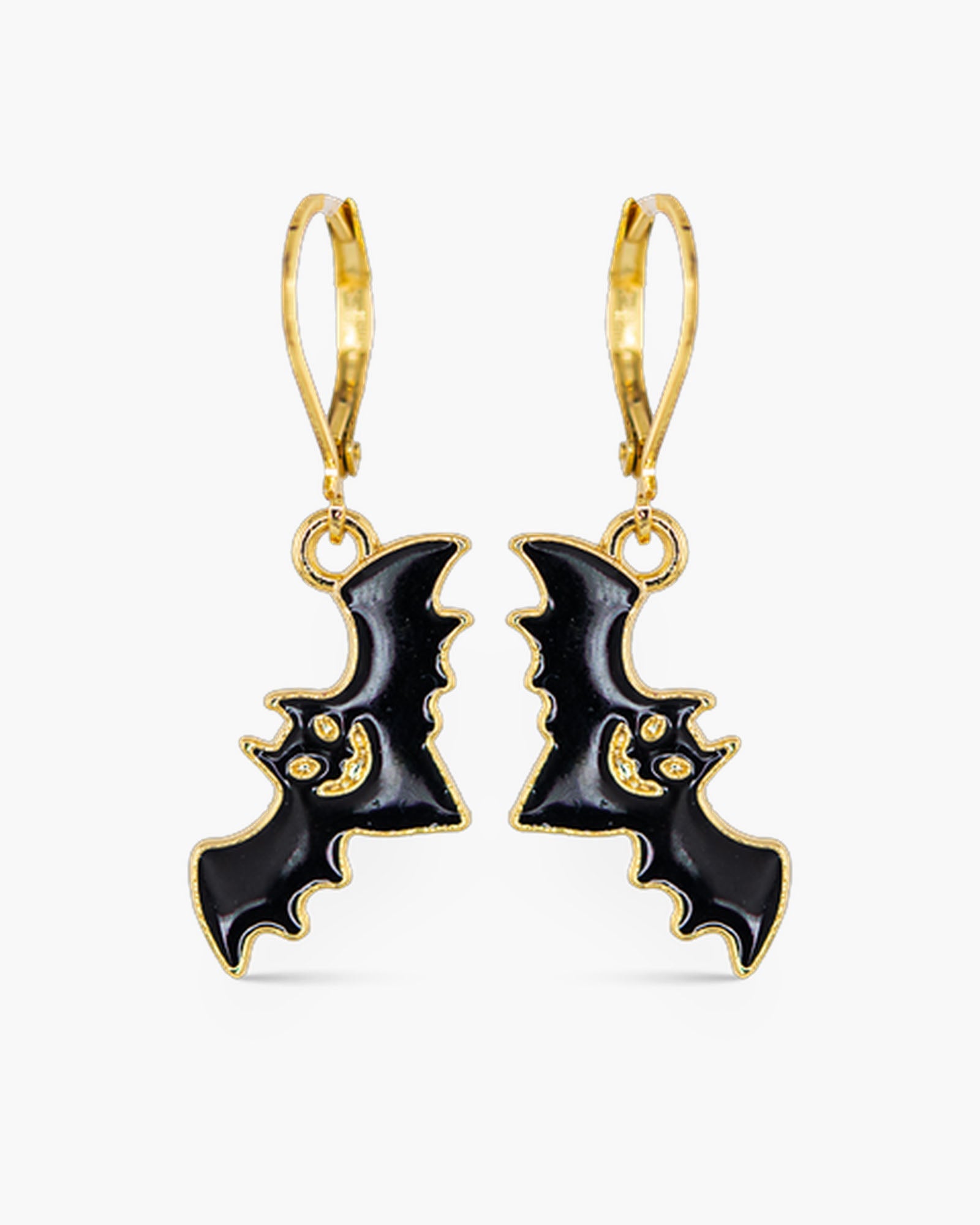 Gold Enamel Bat Earrings