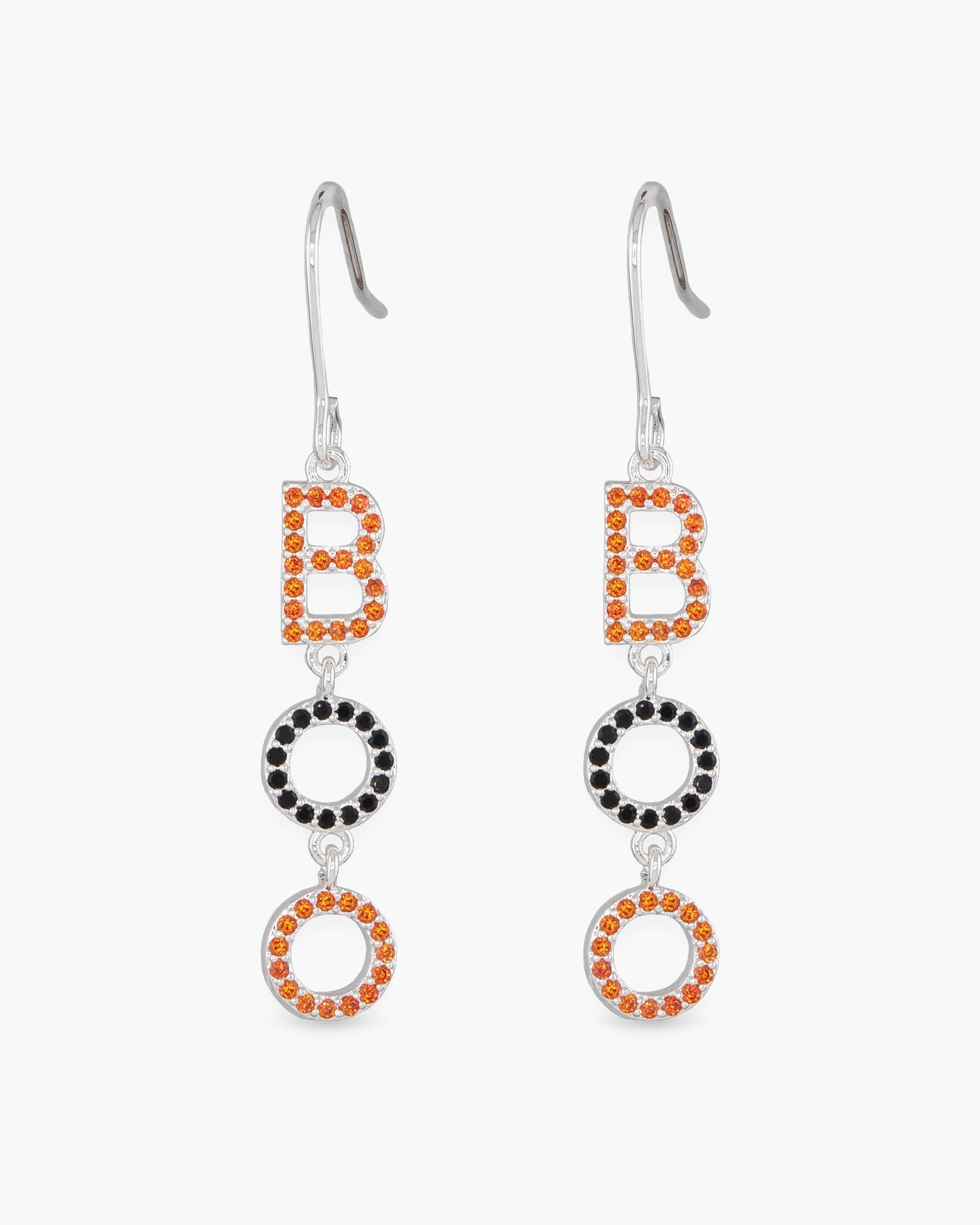 Silver Black & Orange CZ BOO Earrings