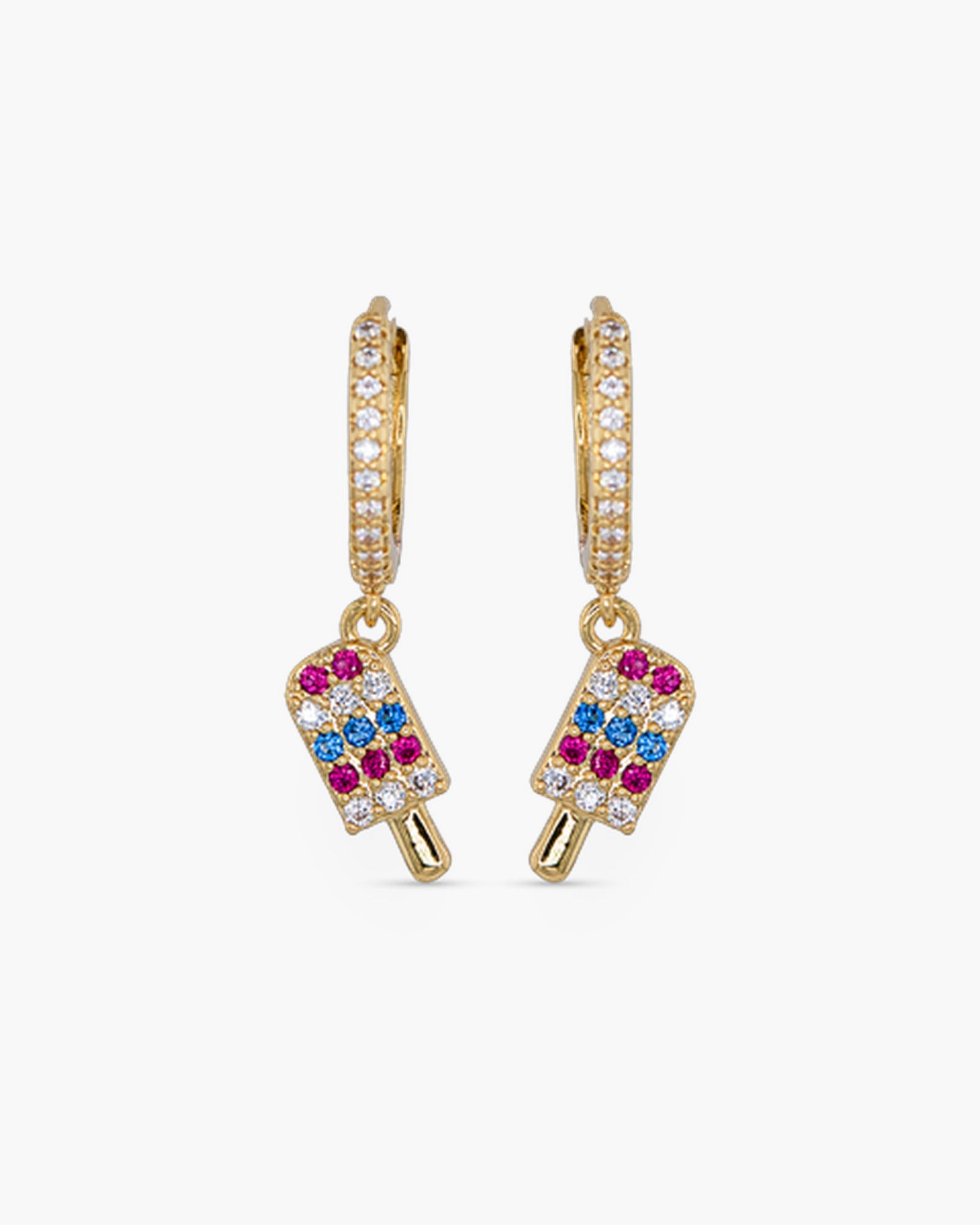 Gold CZ Huggie Hoop Popcicle Earrings | 4th of July Jewelry