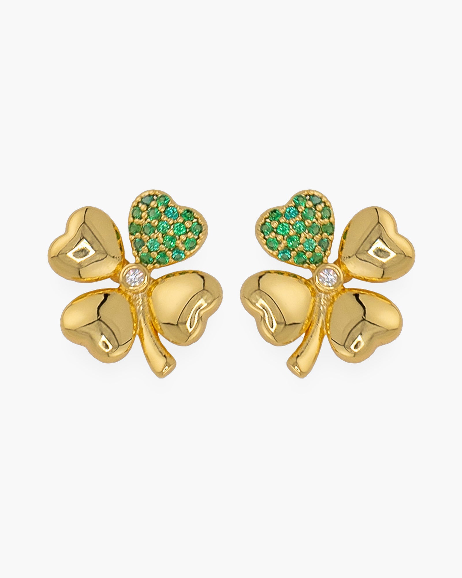 Gold CZ 4 Leaf Clover Earrings