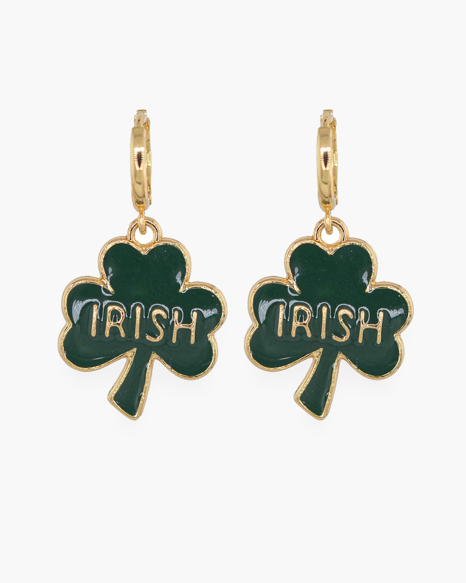 Gold Enamel Irish Shamrock Earrings