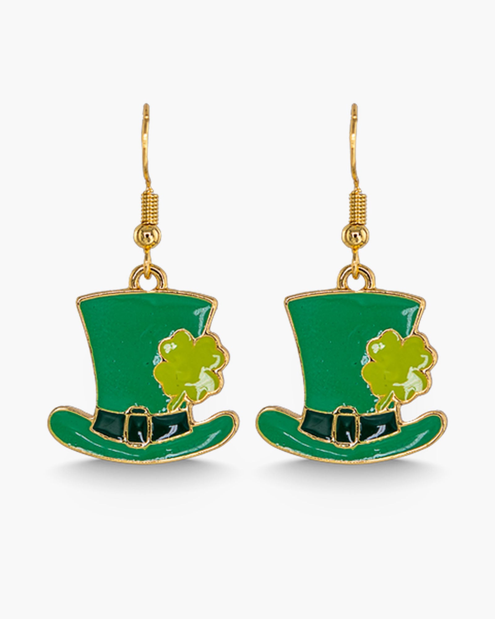 Gold Enamel Leprechan Hat Earrings