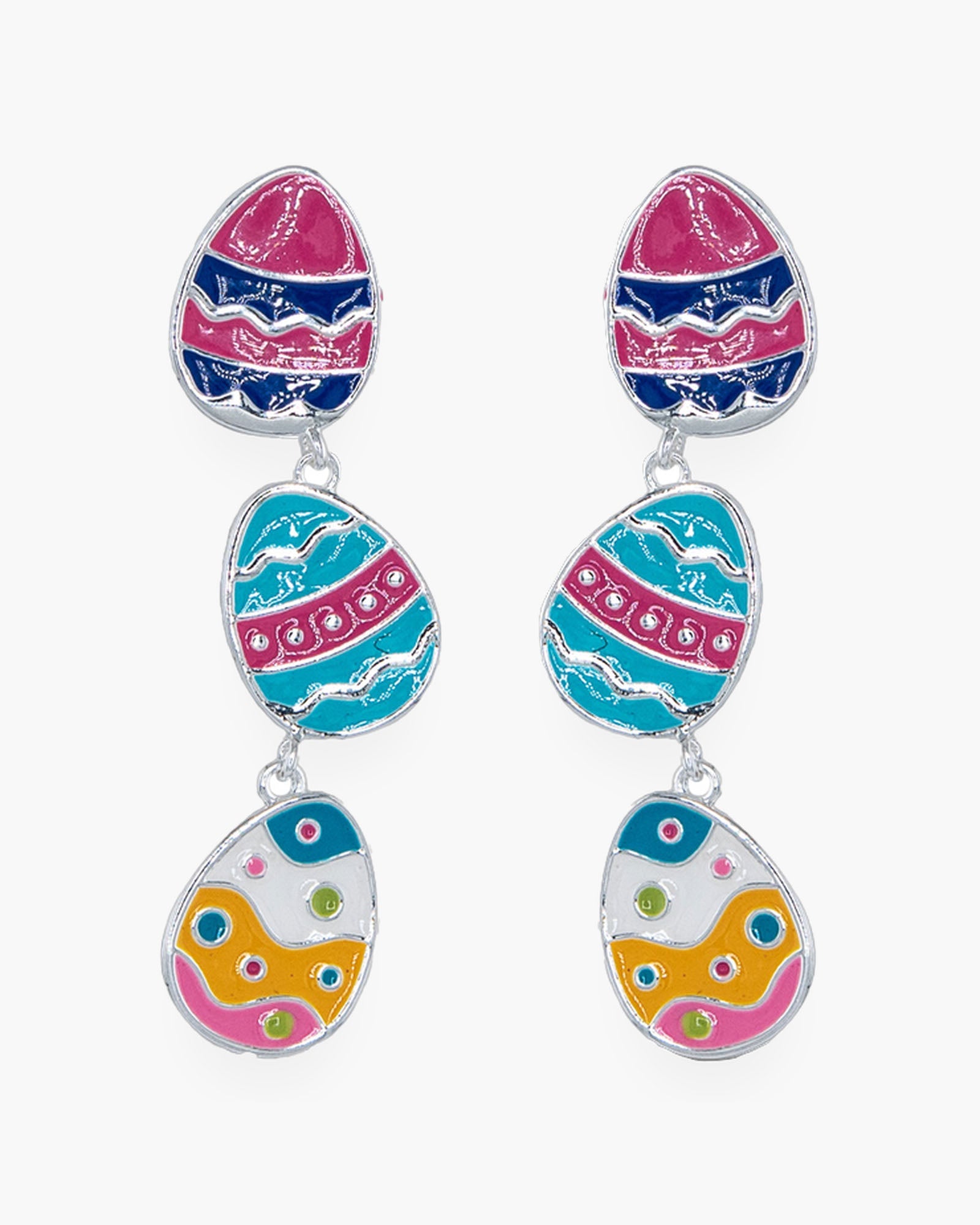 Gold Enamel 3 Egg Drop Earrings