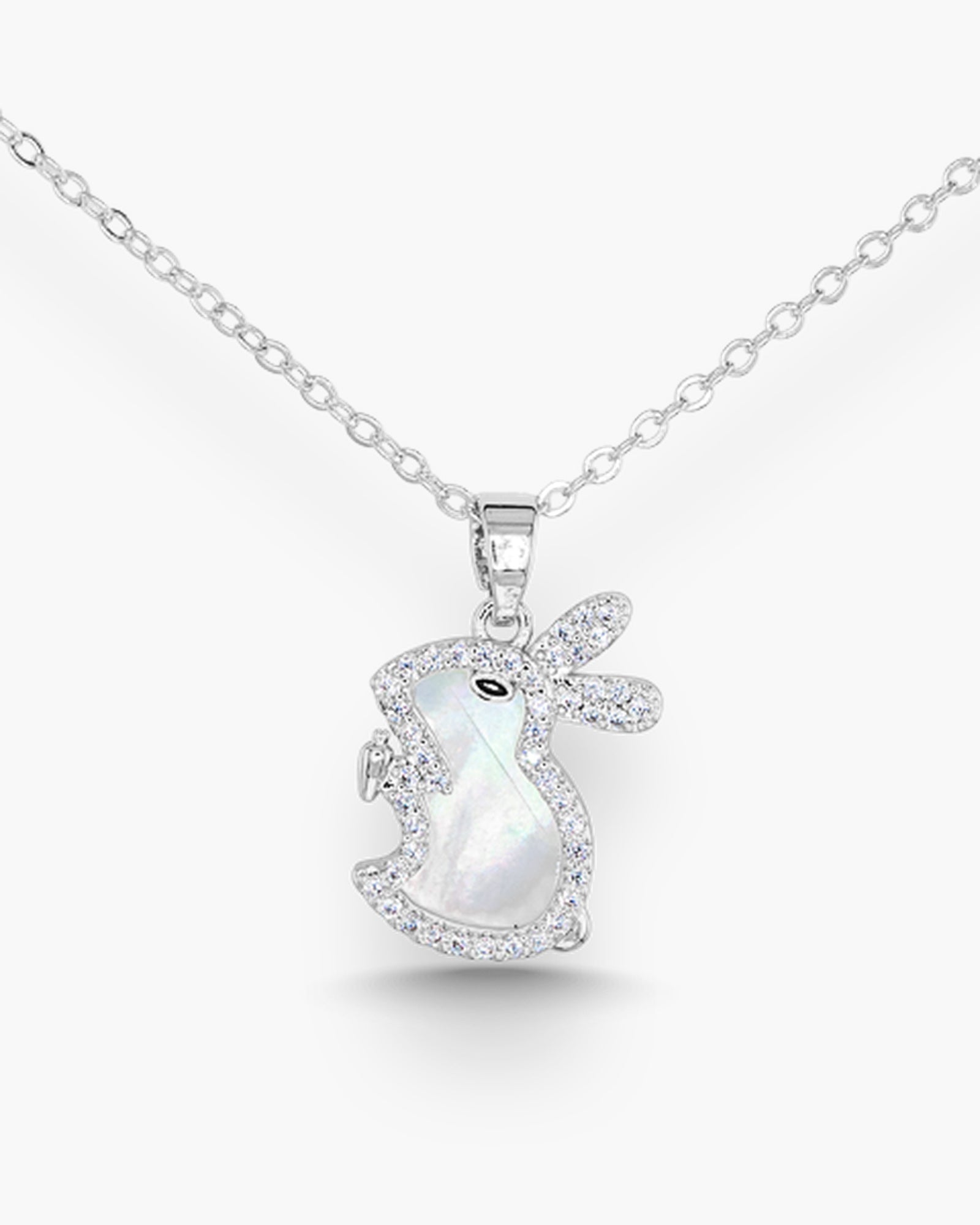 Silver CZ & MOP Bunny Necklace