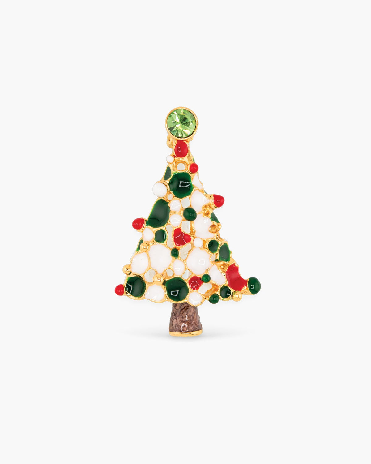 Gold CZ & Enamel Christmas Tree Pin