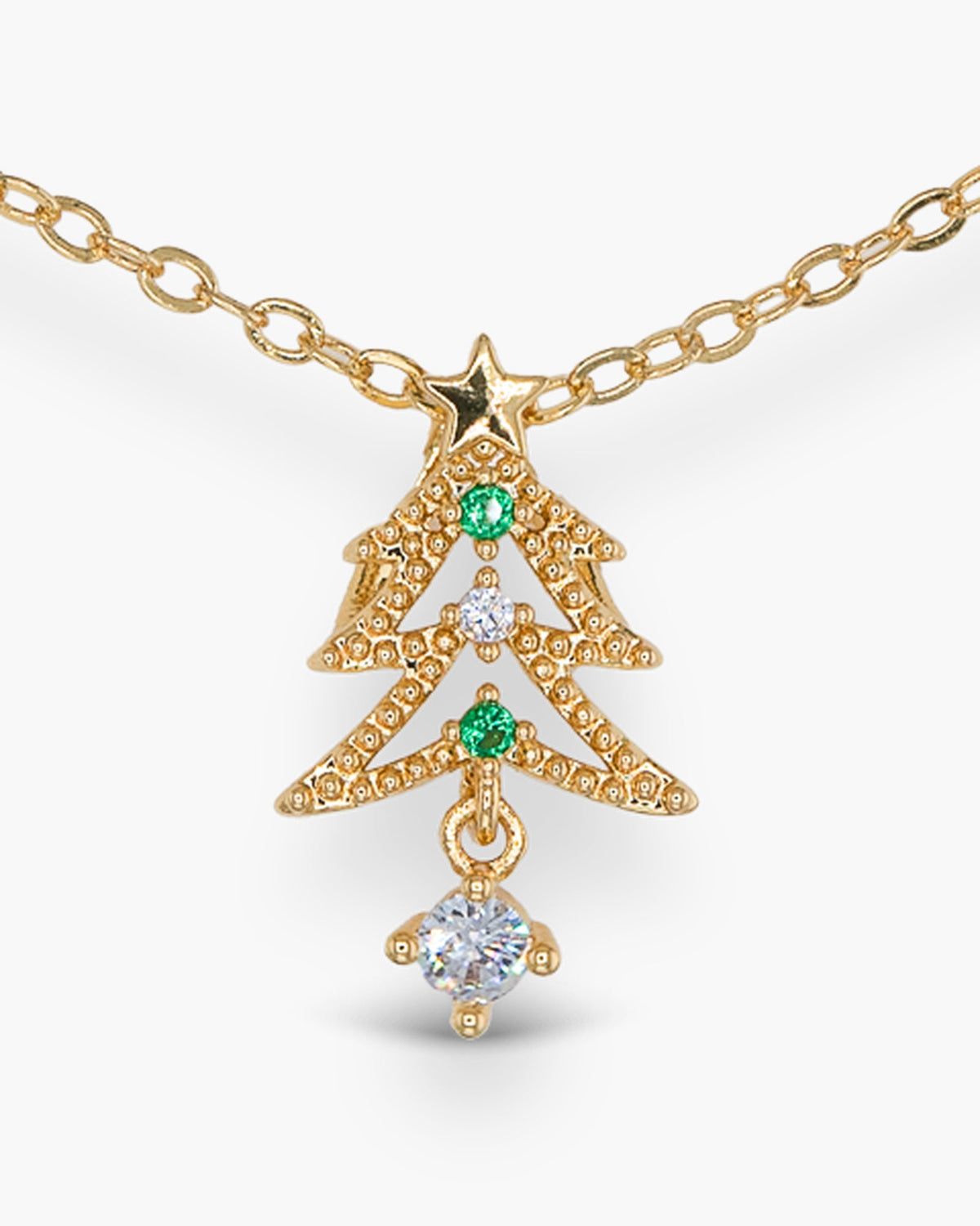 Gold CZ Christmas Tree Necklace