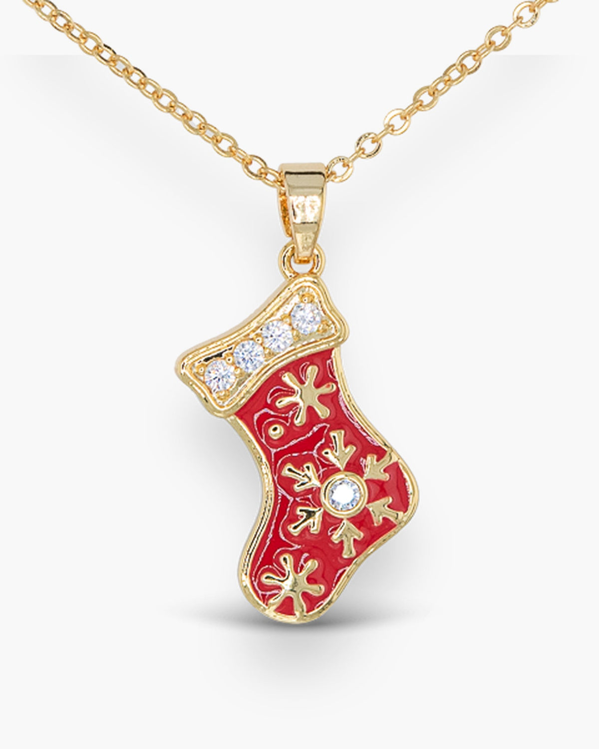 Gold CZ & Enamel Stocking Necklace