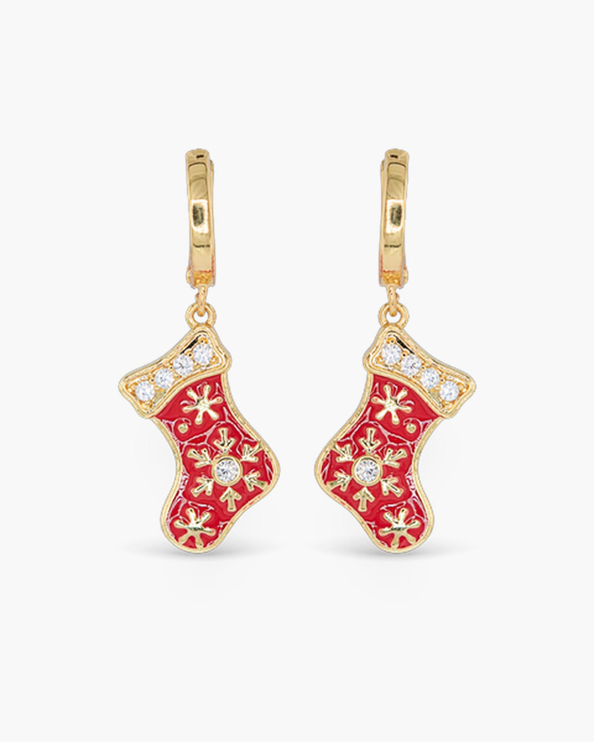 Gold CZ & Enamel Stocking Huggie Hoop Earrings
