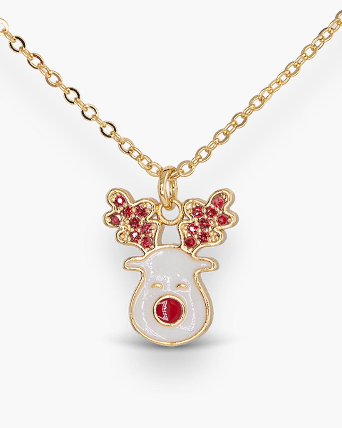 Gold CZ & Enamel Rudolph Necklace