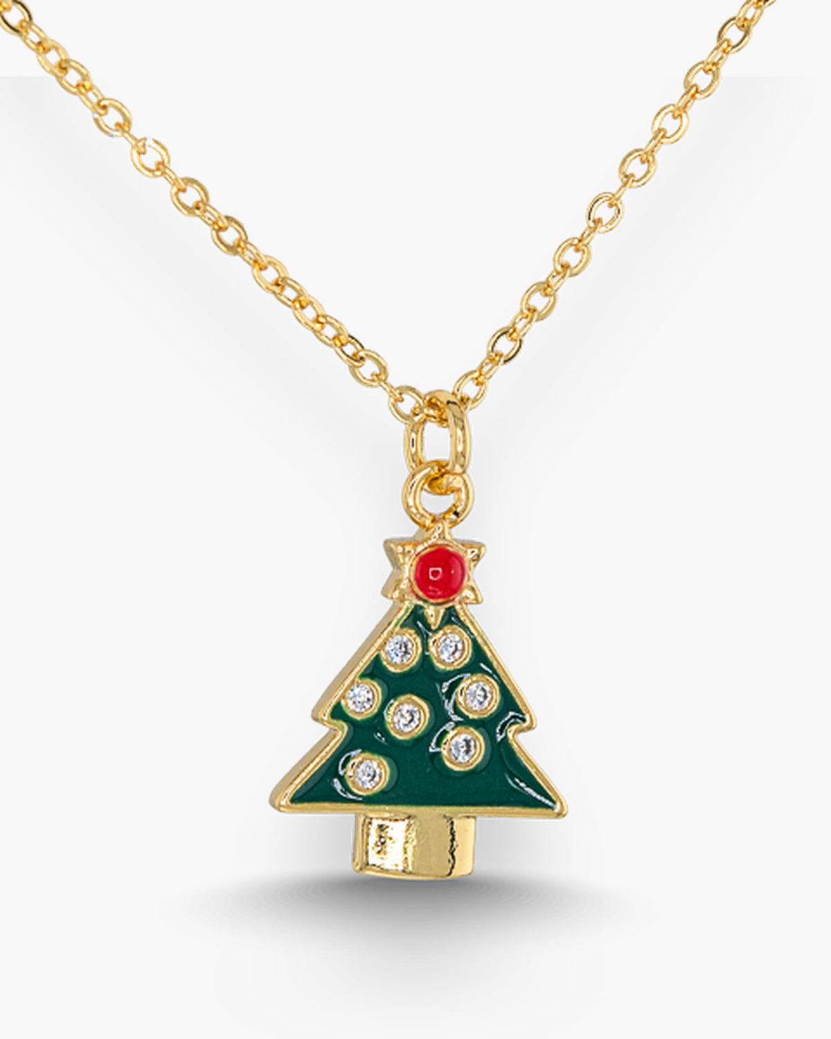 Gold CZ & Enamel Christmas Tree Necklace